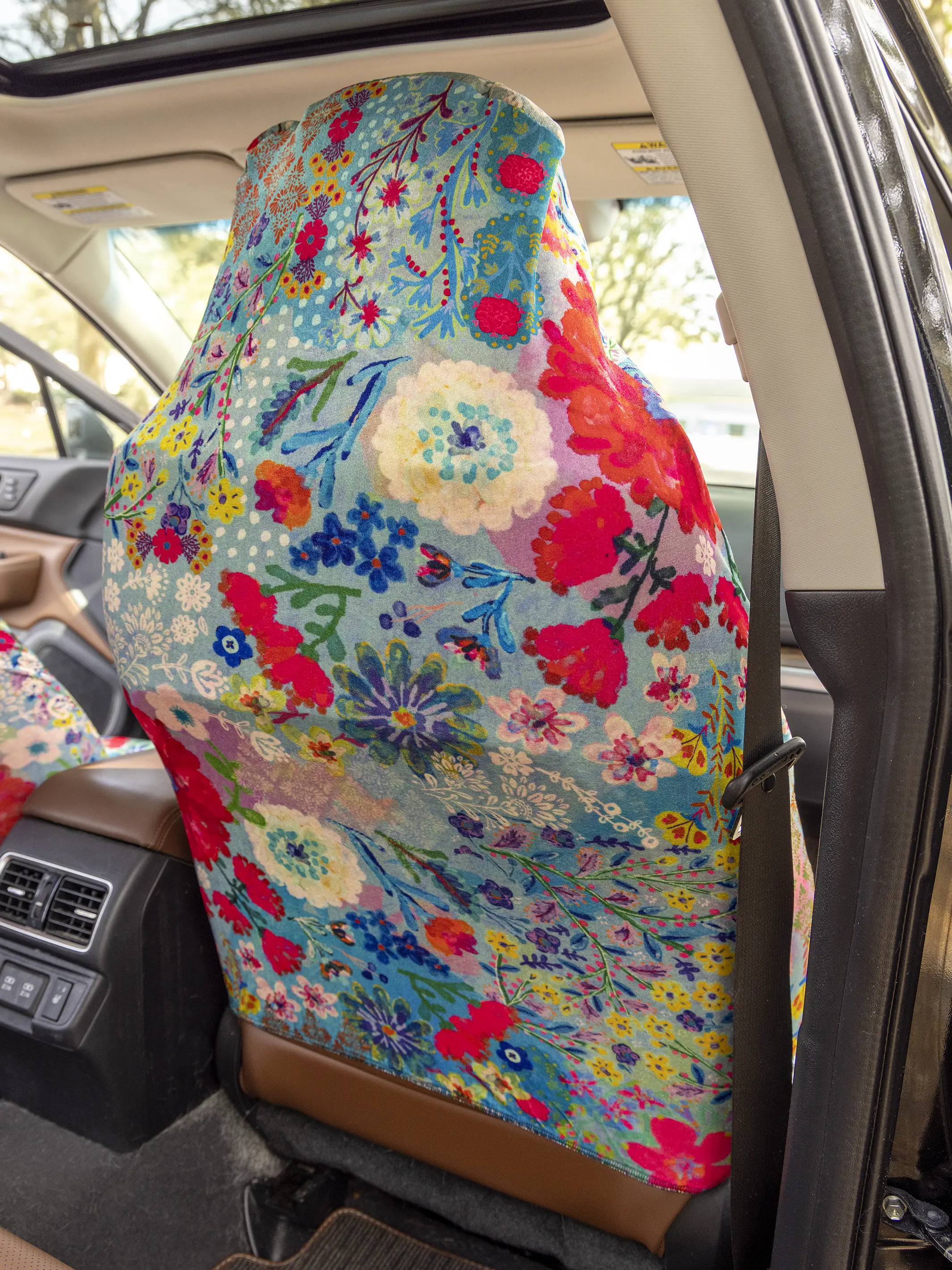 Front Car Seat Cover, Set of 2 - Blue Garden Patchwork - Image 3