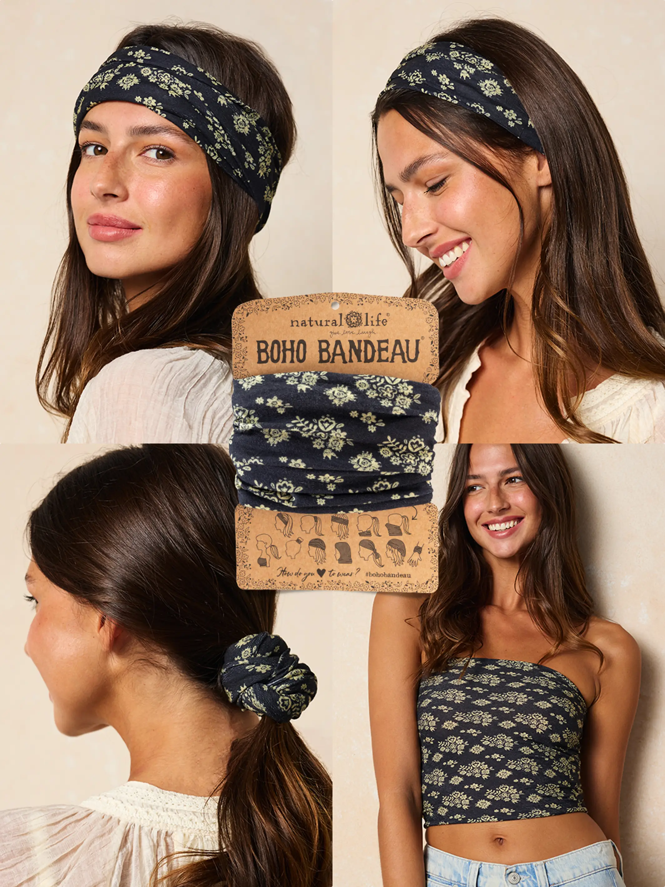 Full Boho Bandeau® Headband - Black Cluster Medallions - Image 4