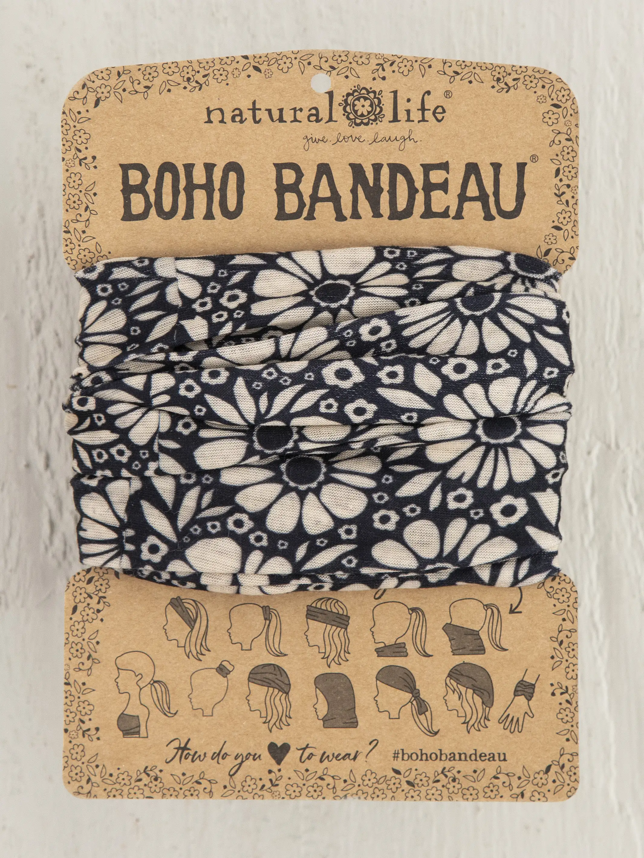 Full Boho Bandeau® Headband - Black White Daisies - Image 3