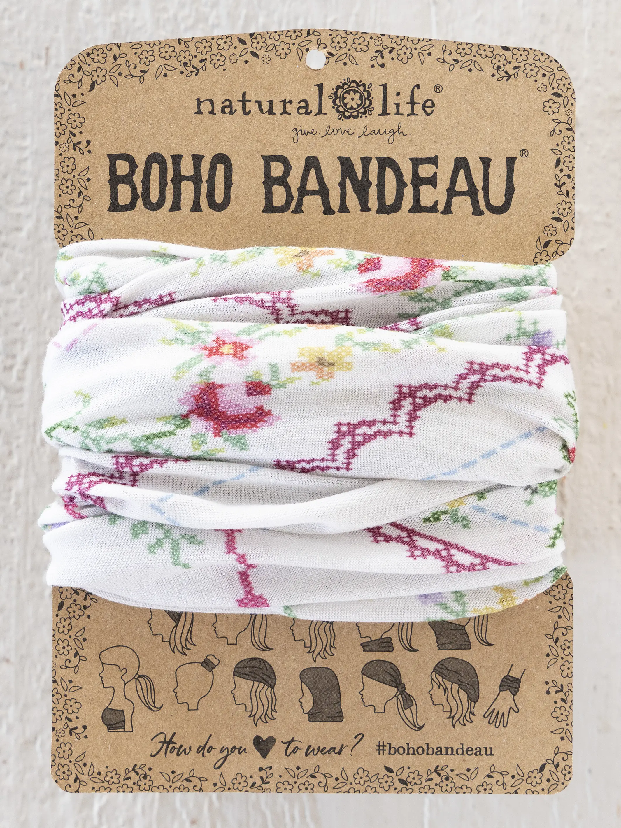 Full Boho Bandeau® Headband - Heirloom Cross Stitch Ivory - Image 2