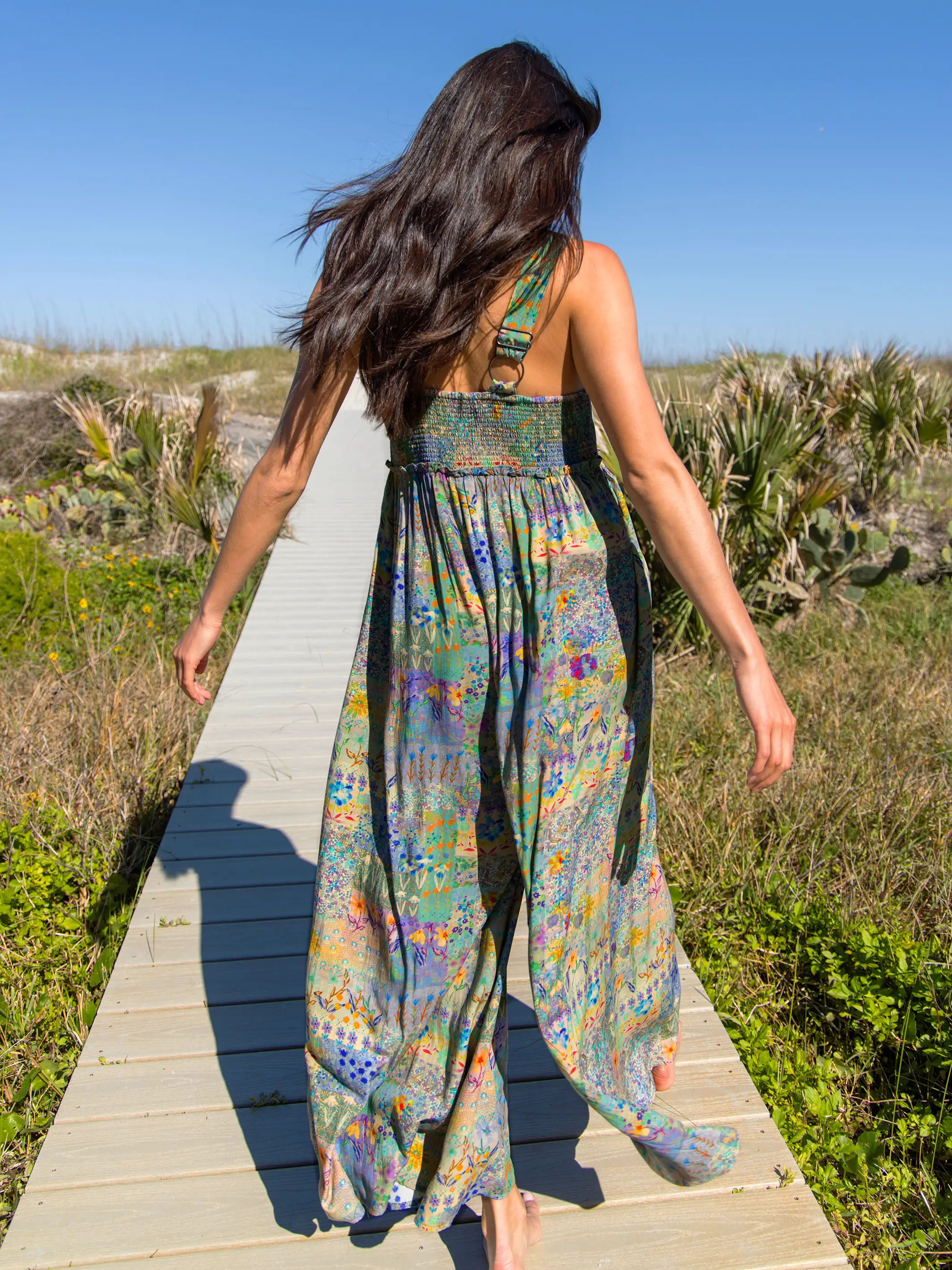 Gabi Jumpsuit - Blue Watercolor Patchwork - Image 3