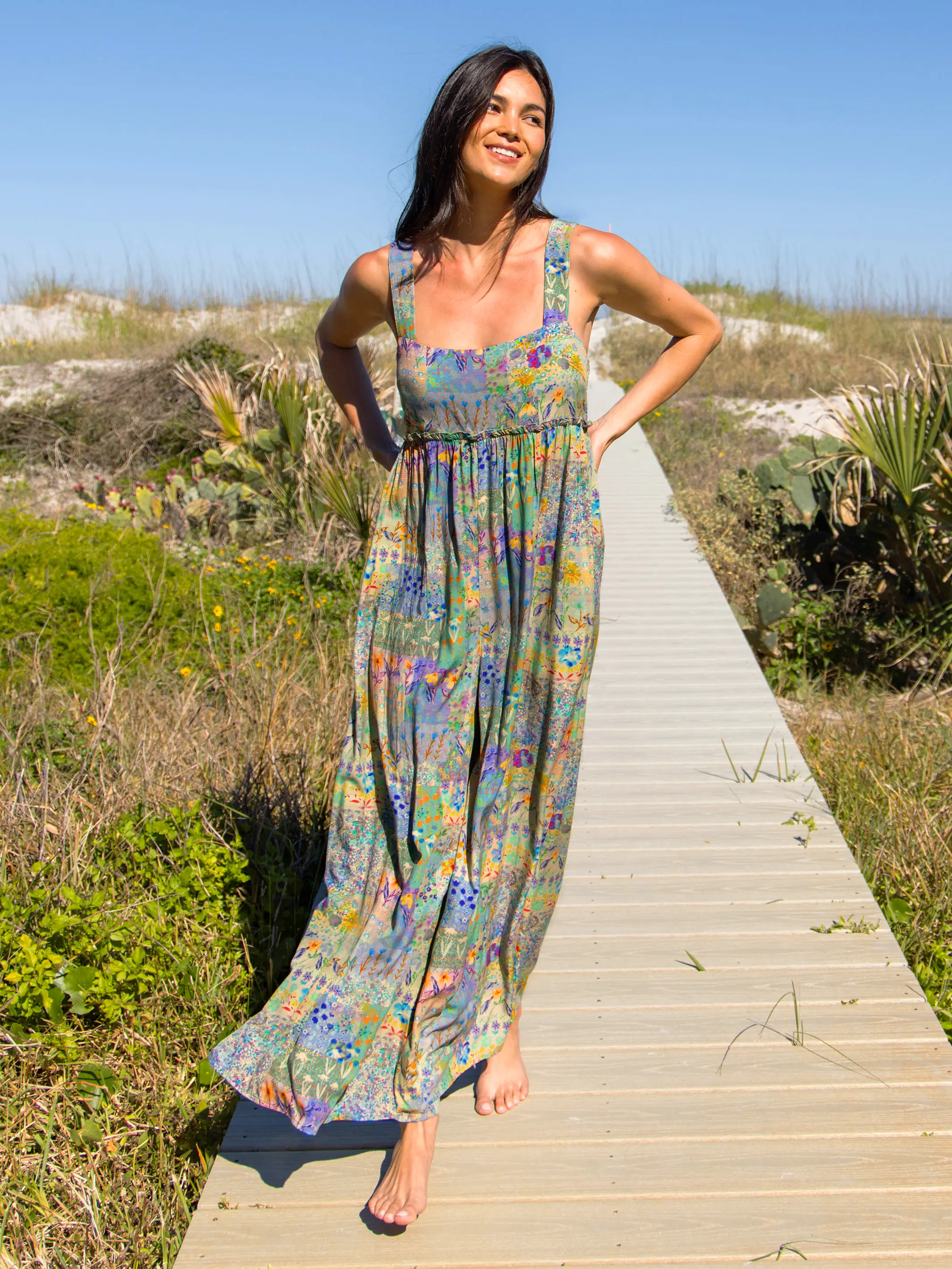 Gabi Jumpsuit - Blue Watercolor Patchwork - Image 4