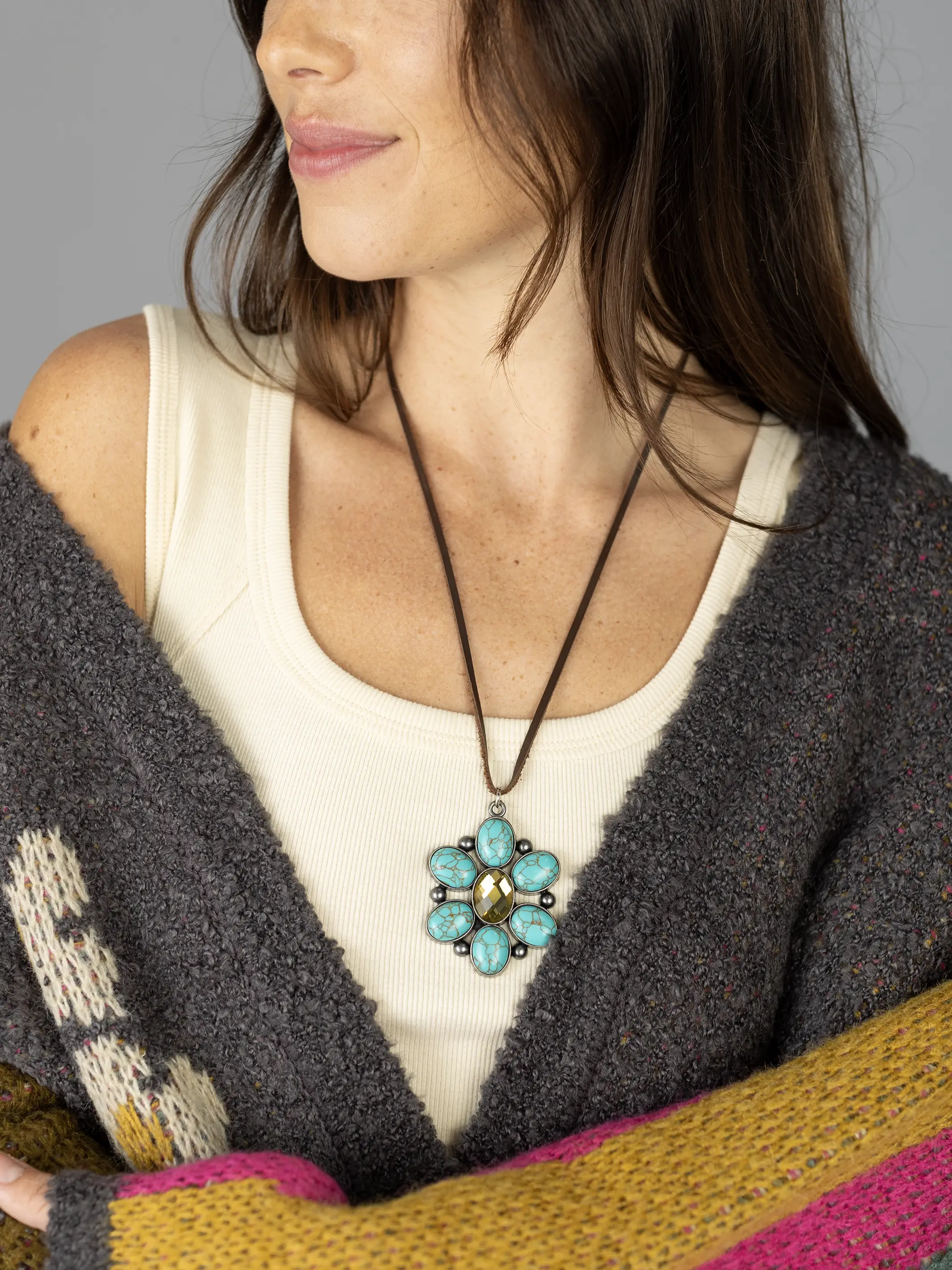 Gemstone Pendant Necklace - Turquoise - Image 2