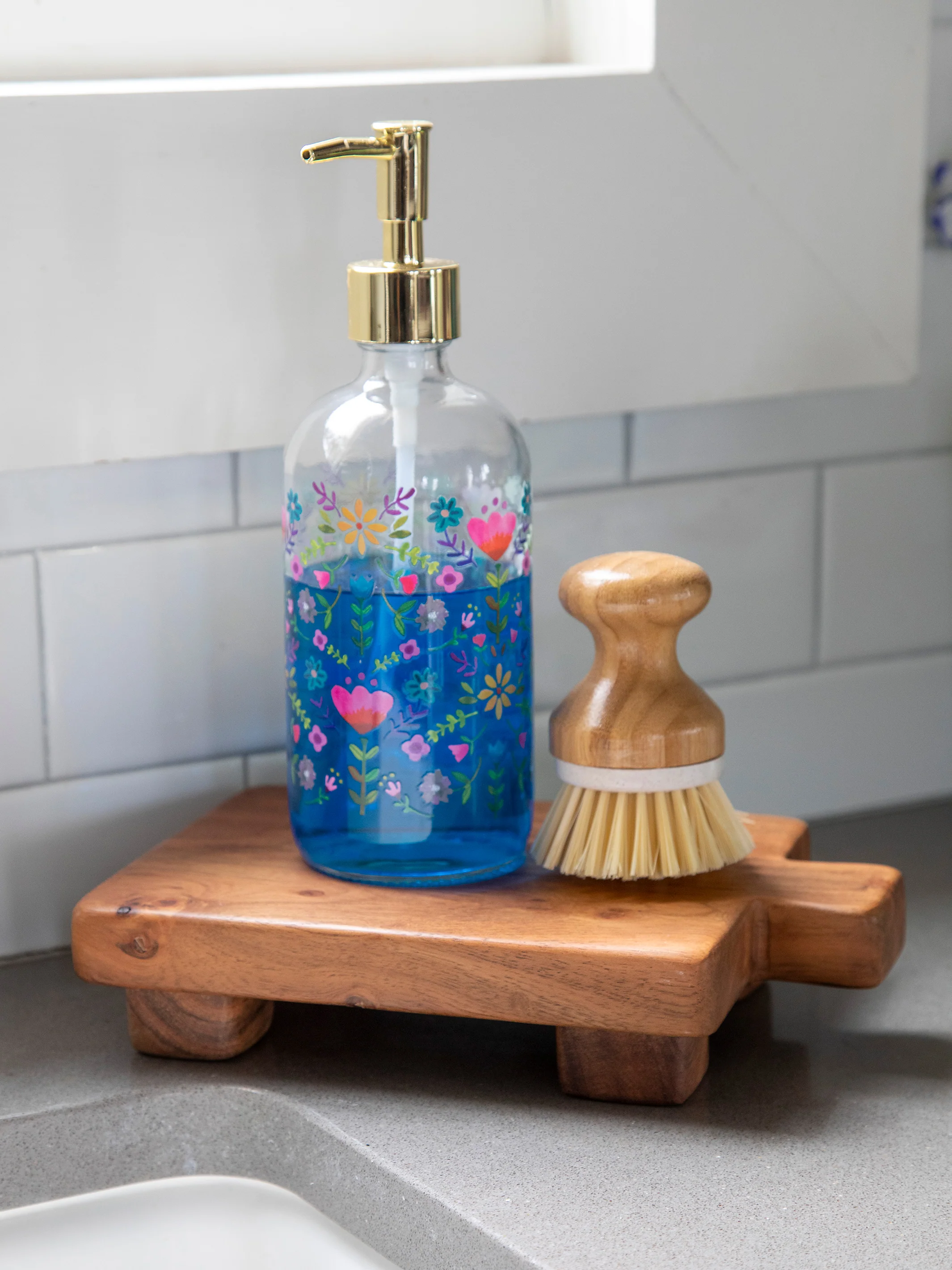 Glass Soap Dispenser - Floral - Image 2