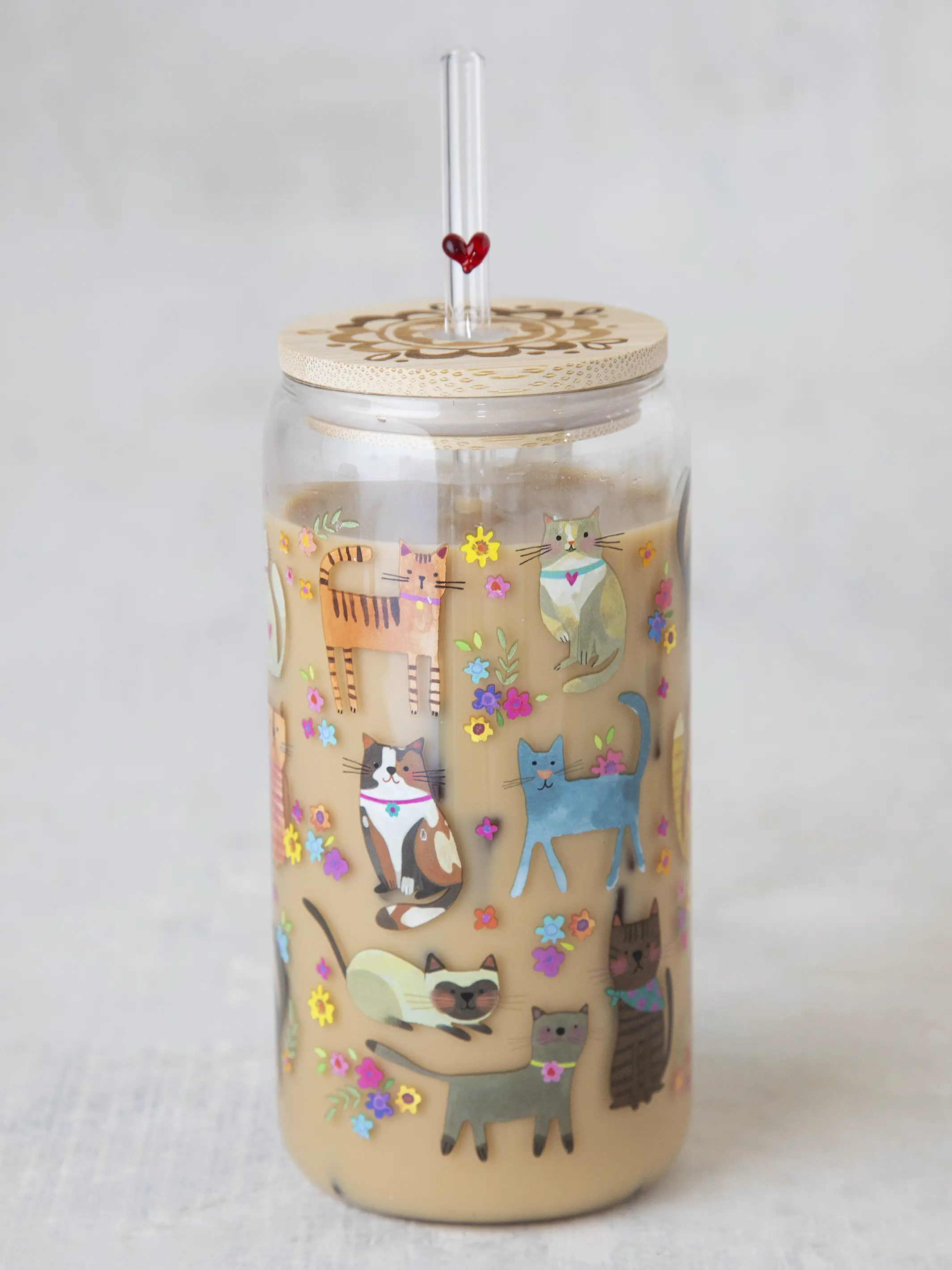 Glass Tumbler With Lid & Straw - Cat - Image 2