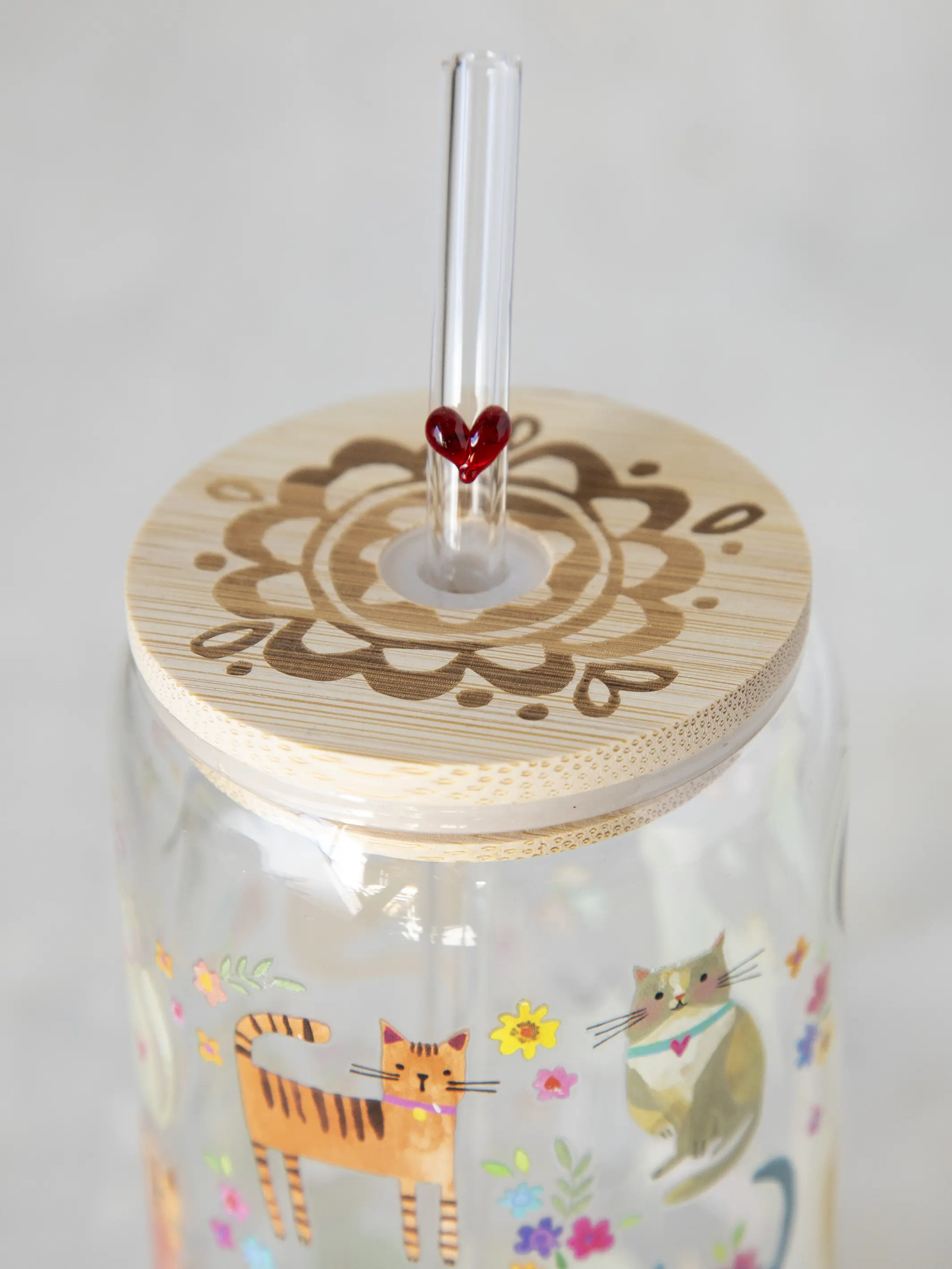 Glass Tumbler With Lid & Straw - Cat - Image 3