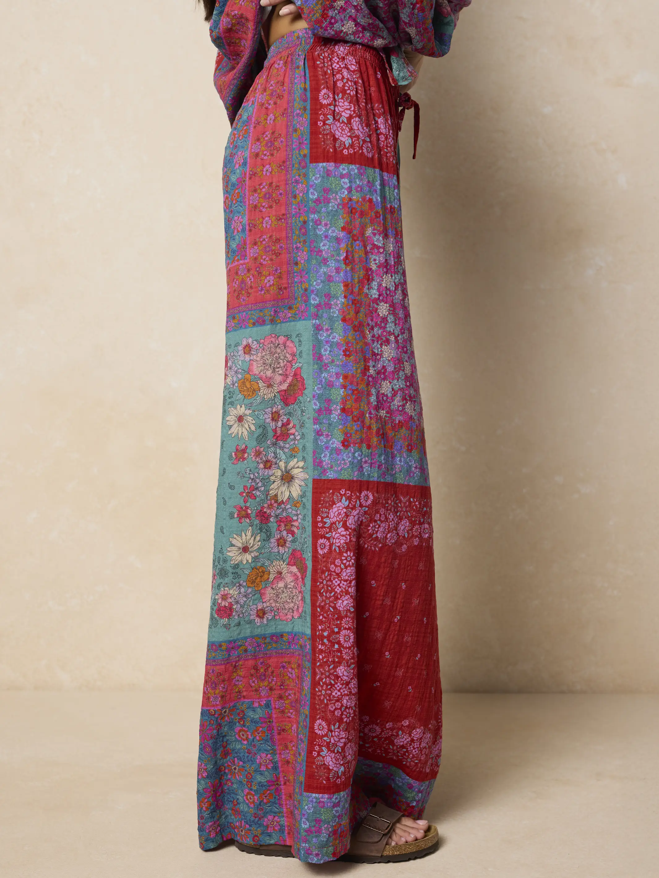 Go With The Flow Wide Leg Pants - Jewel Positano Scarf - Image 2