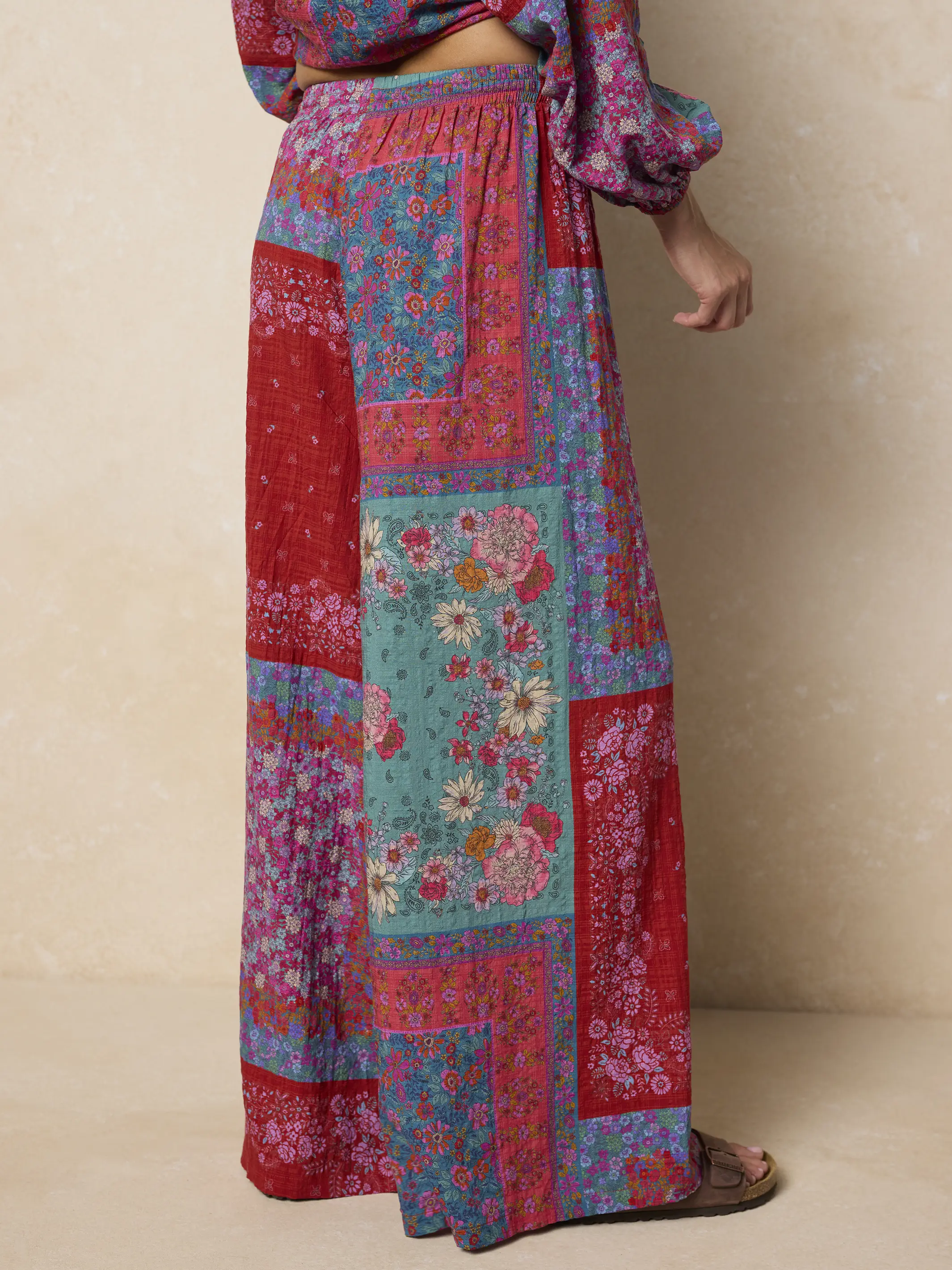 Go With The Flow Wide Leg Pants - Jewel Positano Scarf - Image 5