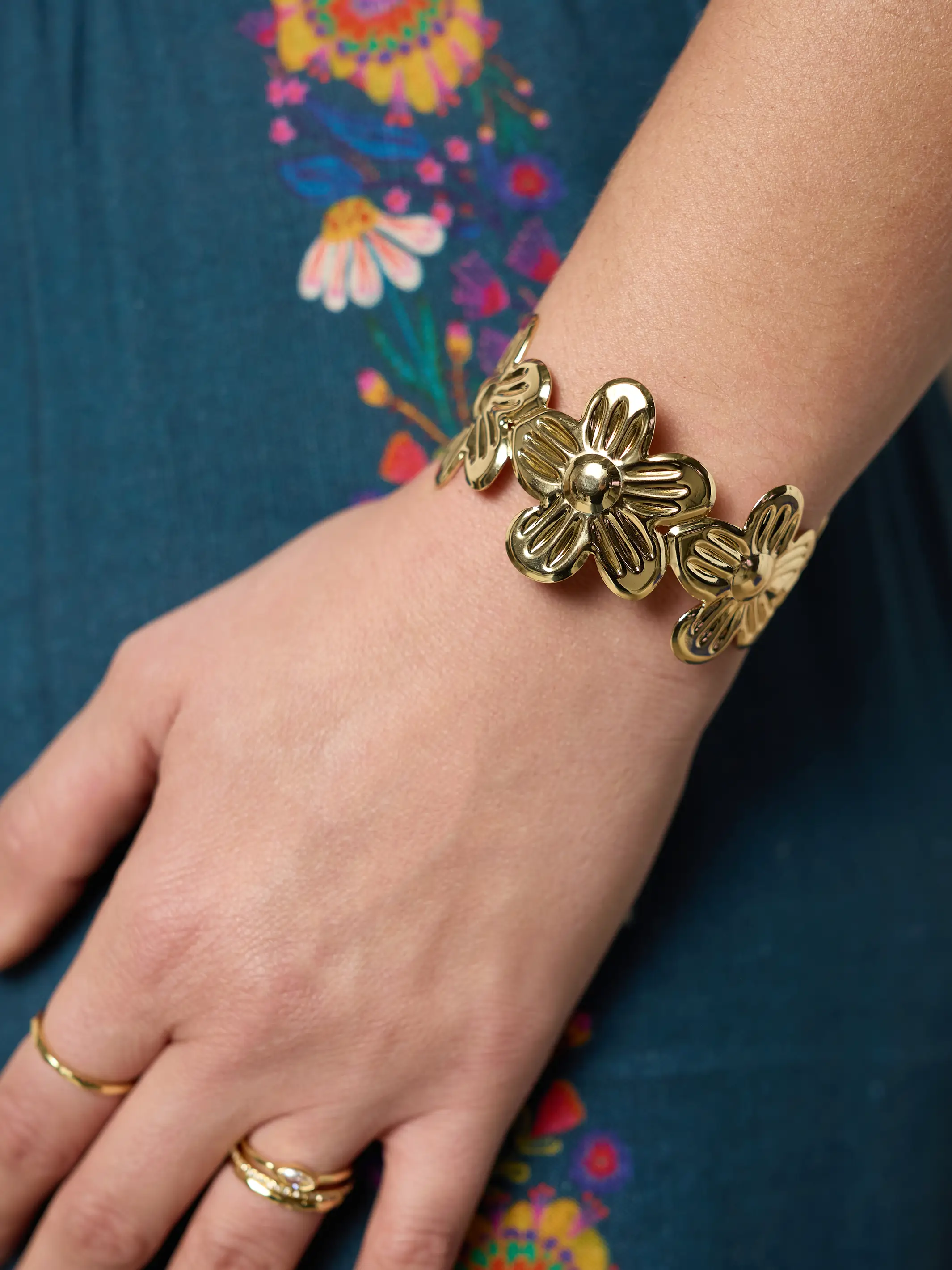 Gold Floral Cuff Bracelet - Image 2