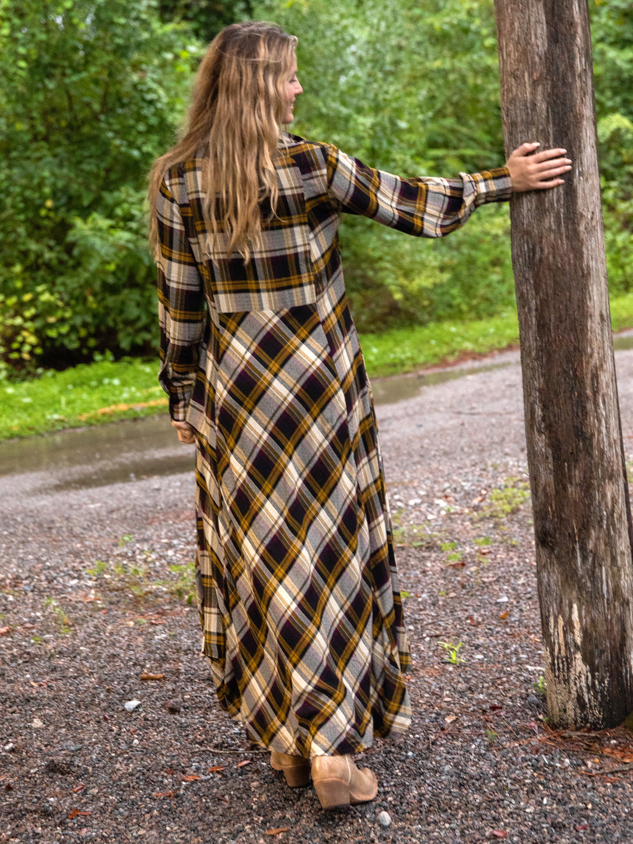 Hailee Maxi Dress - Black Tan Plaid - Image 3