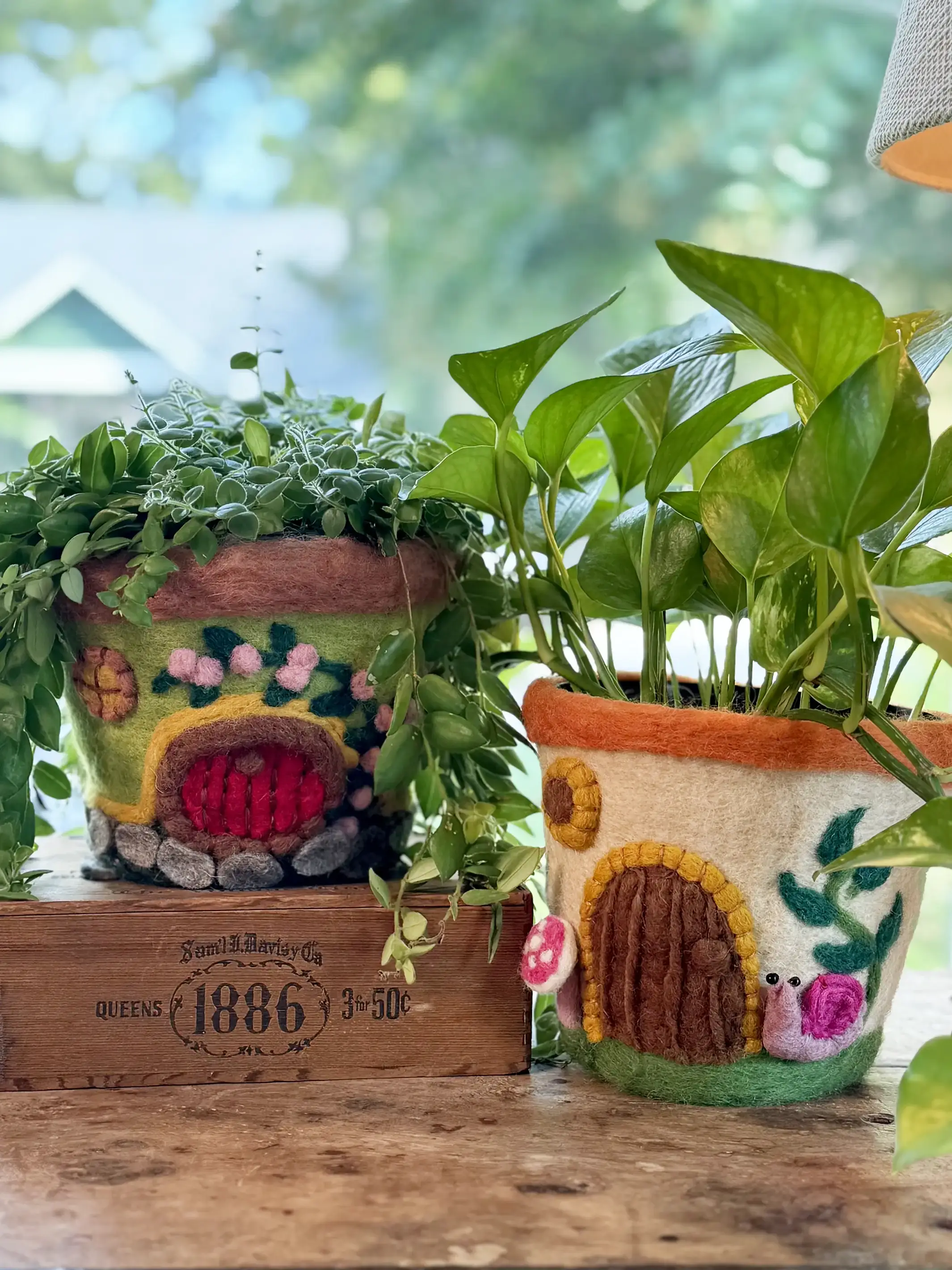 Hand Felted Wool Planter - Forest House - Image 3