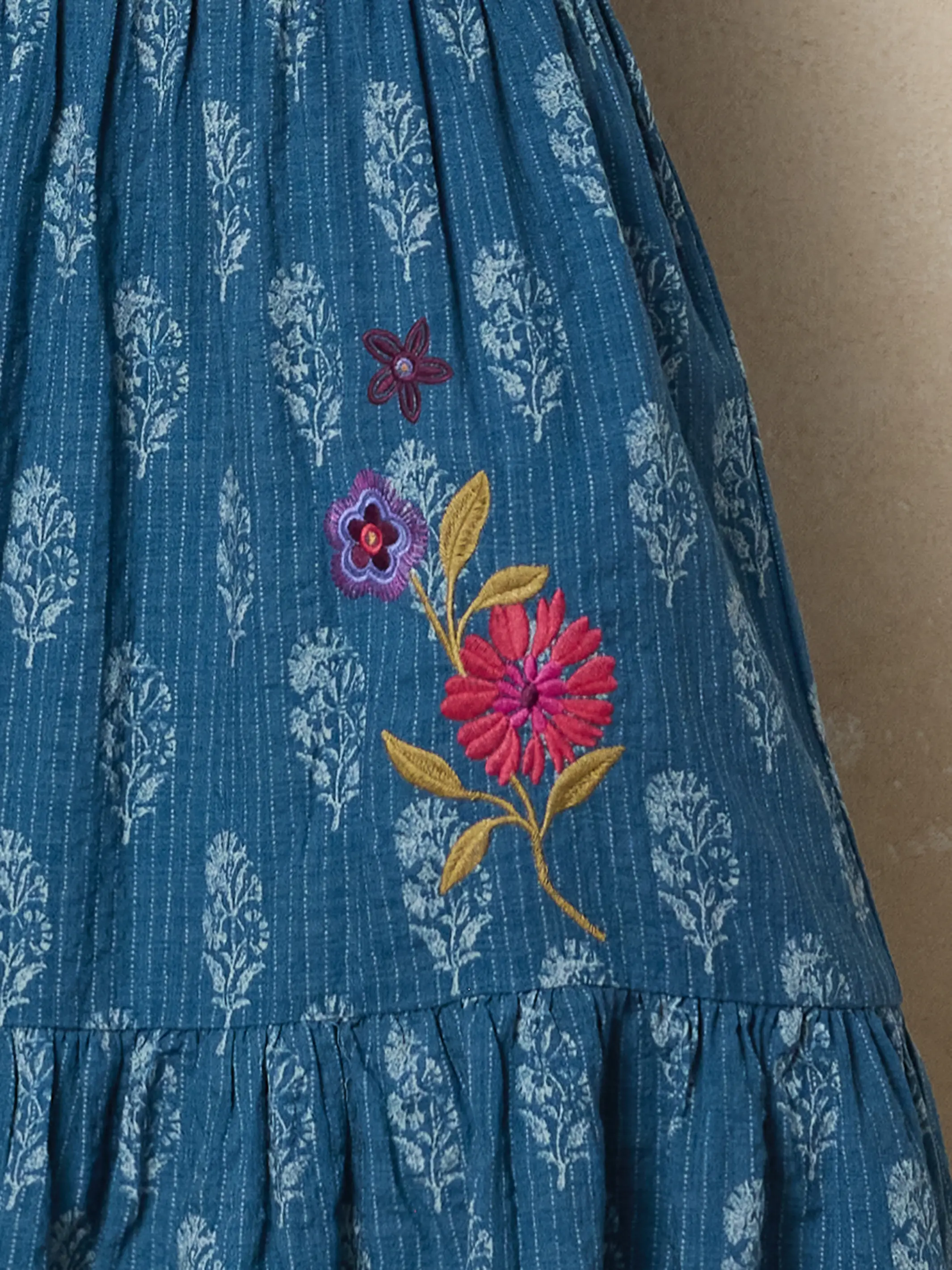 Hanna Embroidered Convertible Maxi Skirt - Block Stamp Indigo - Image 4