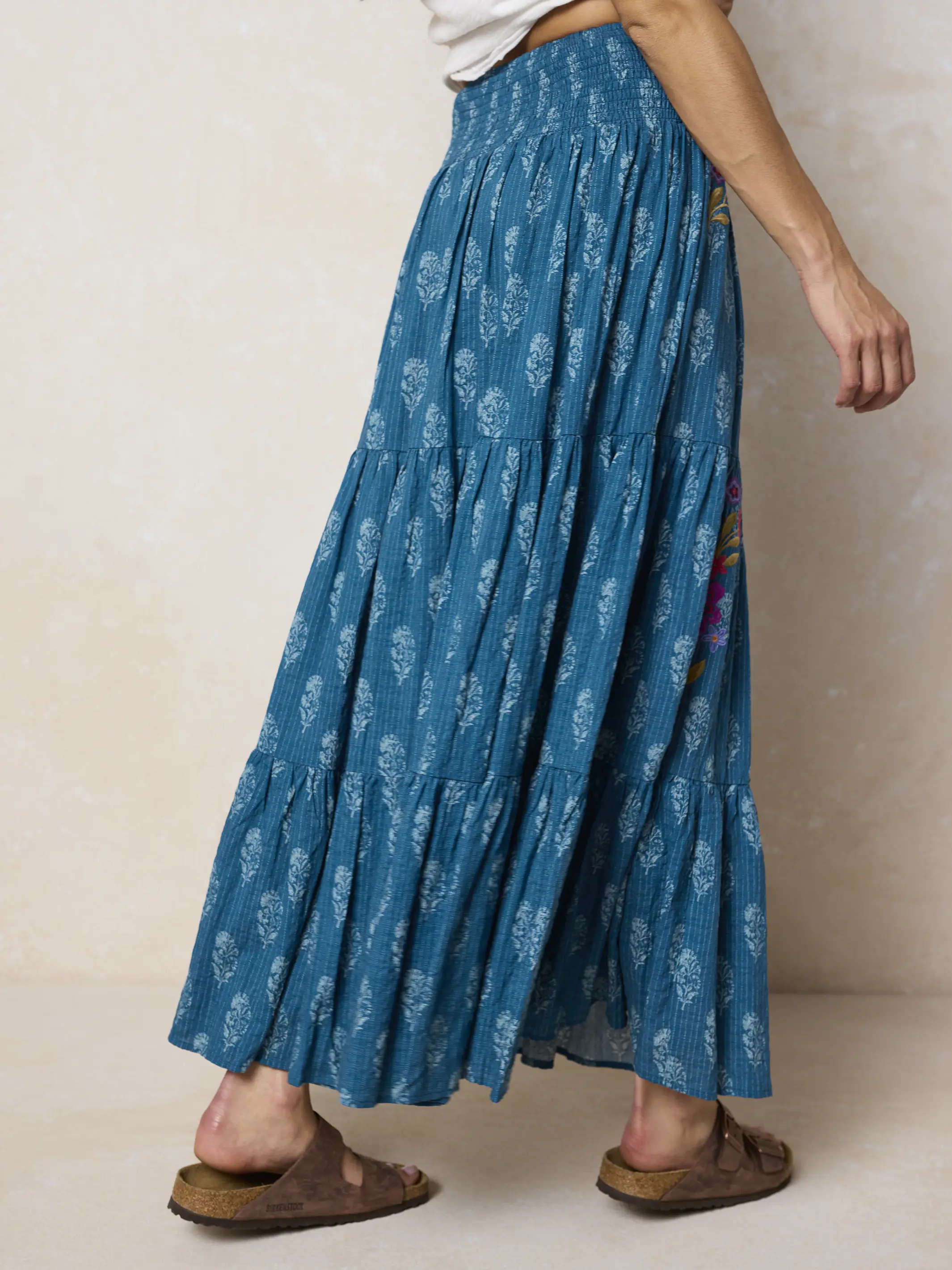 Hanna Embroidered Convertible Maxi Skirt - Block Stamp Indigo - Image 5