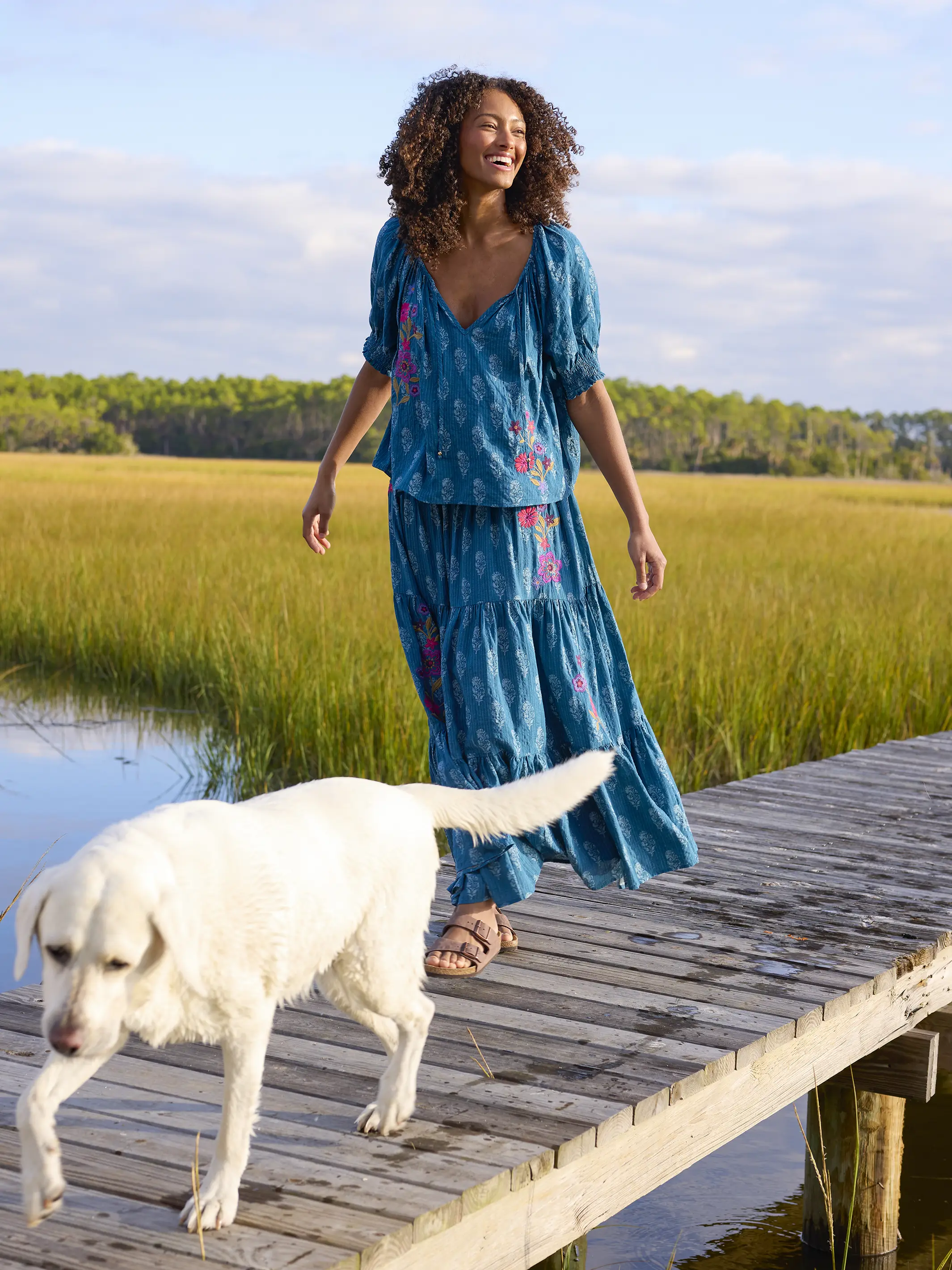 Hanna Embroidered Convertible Maxi Skirt - Block Stamp Indigo - Image 6