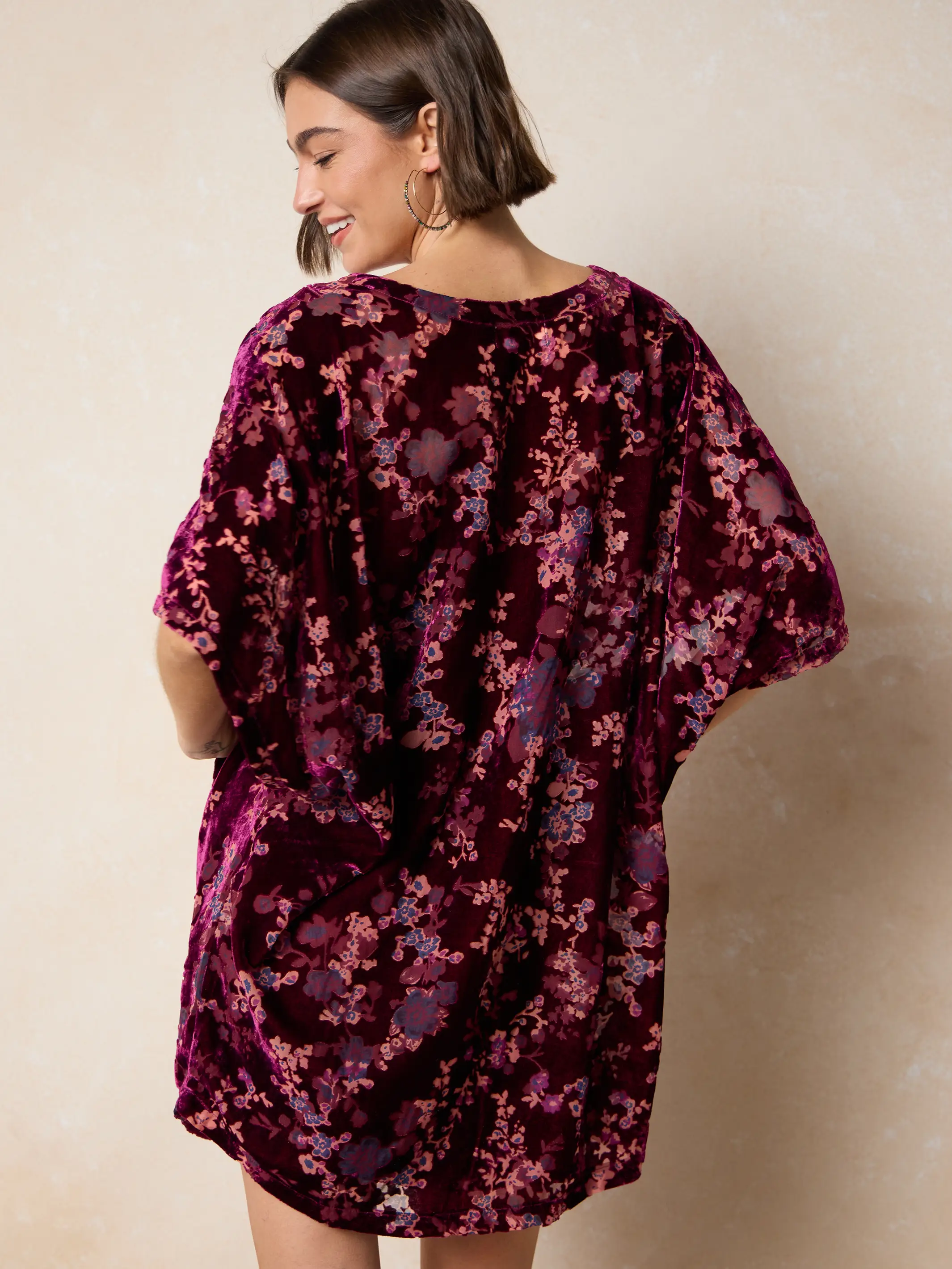 Happy Days Velvet Shift Dress - Cranberry Floral Branches - Image 3