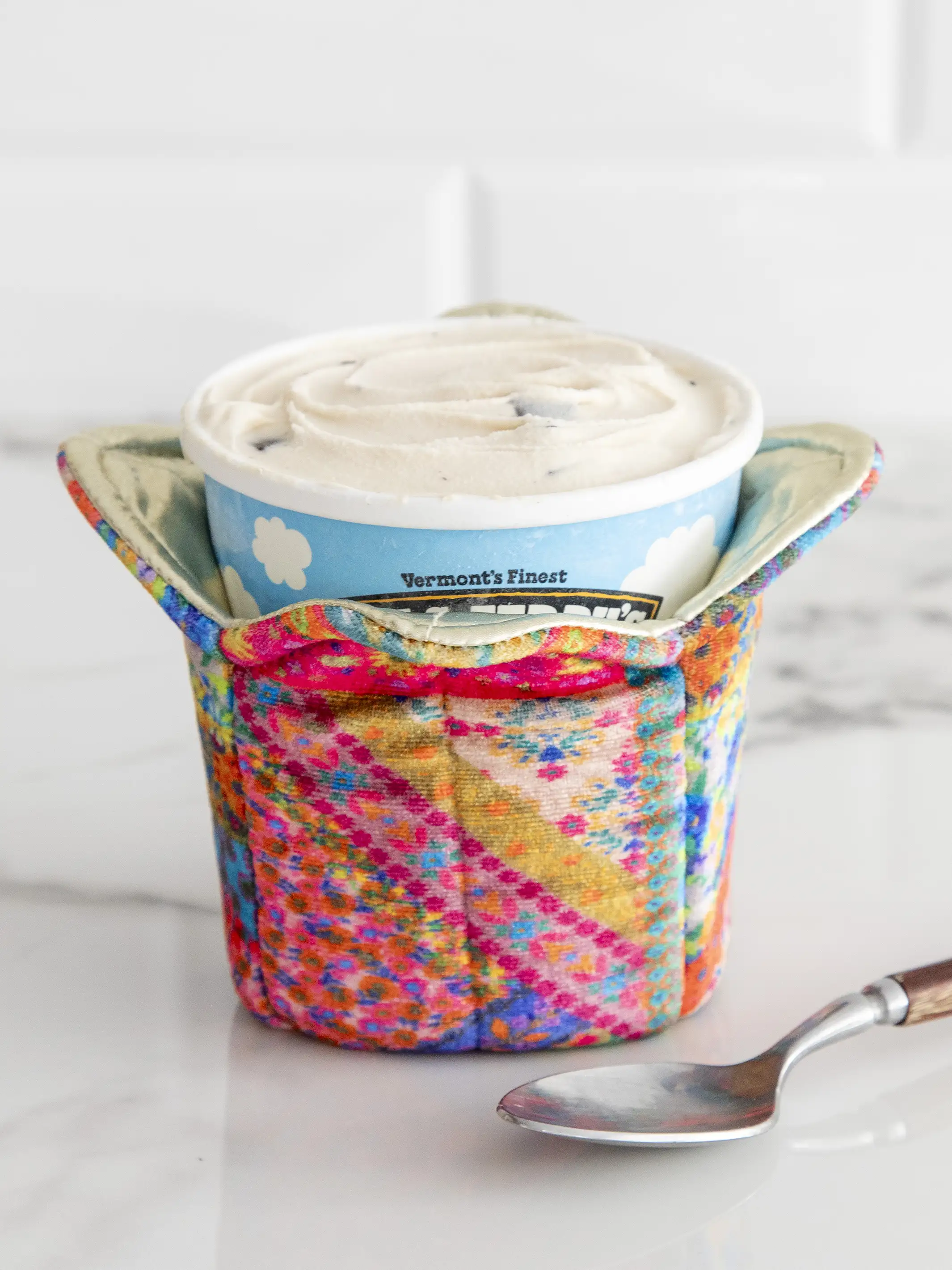 Ice Cream Cozy - Pink Folk Flower Patchwork - Image 4