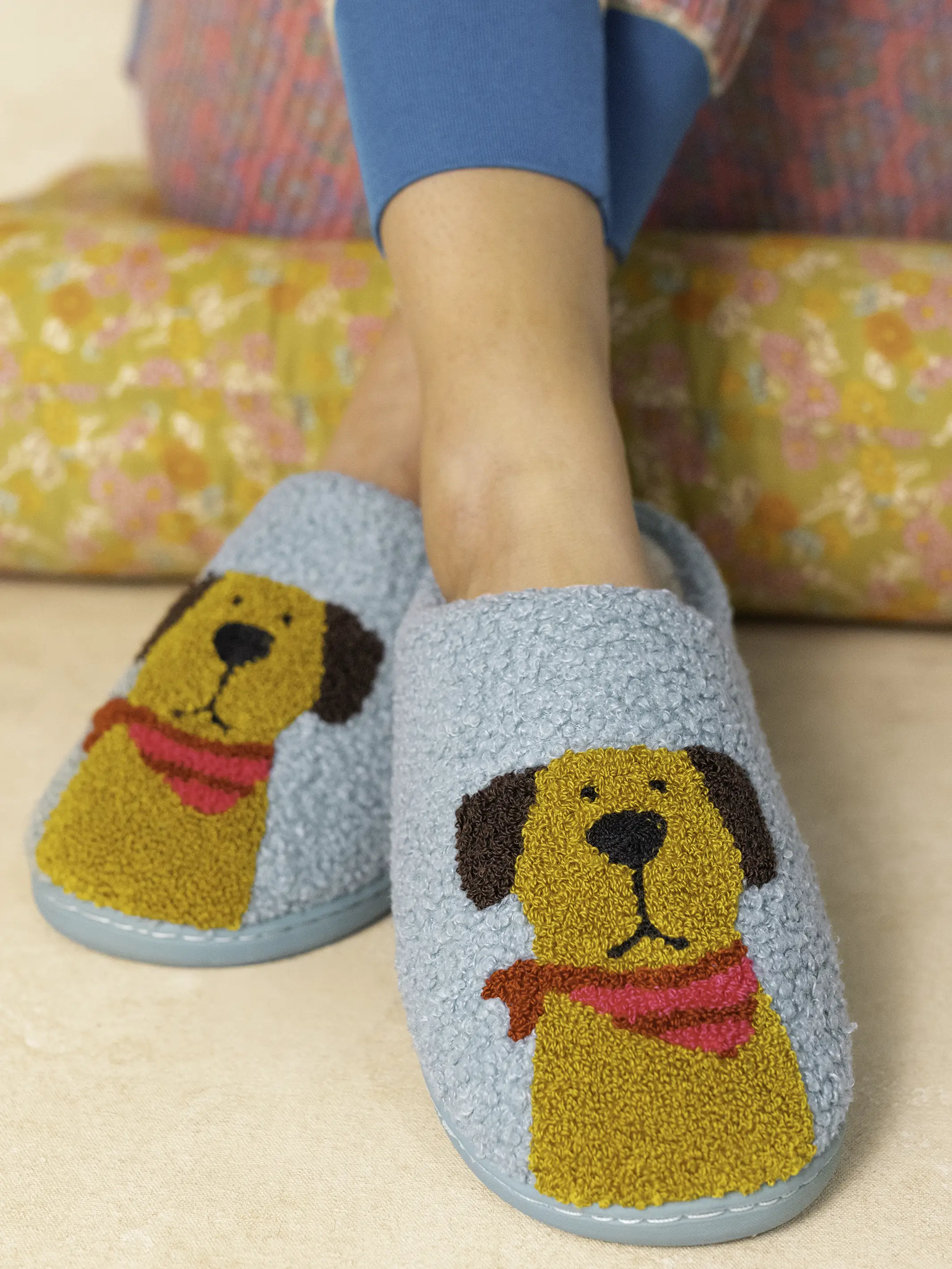 Icon Sherpa Slippers - Turquoise Dog - Image 2