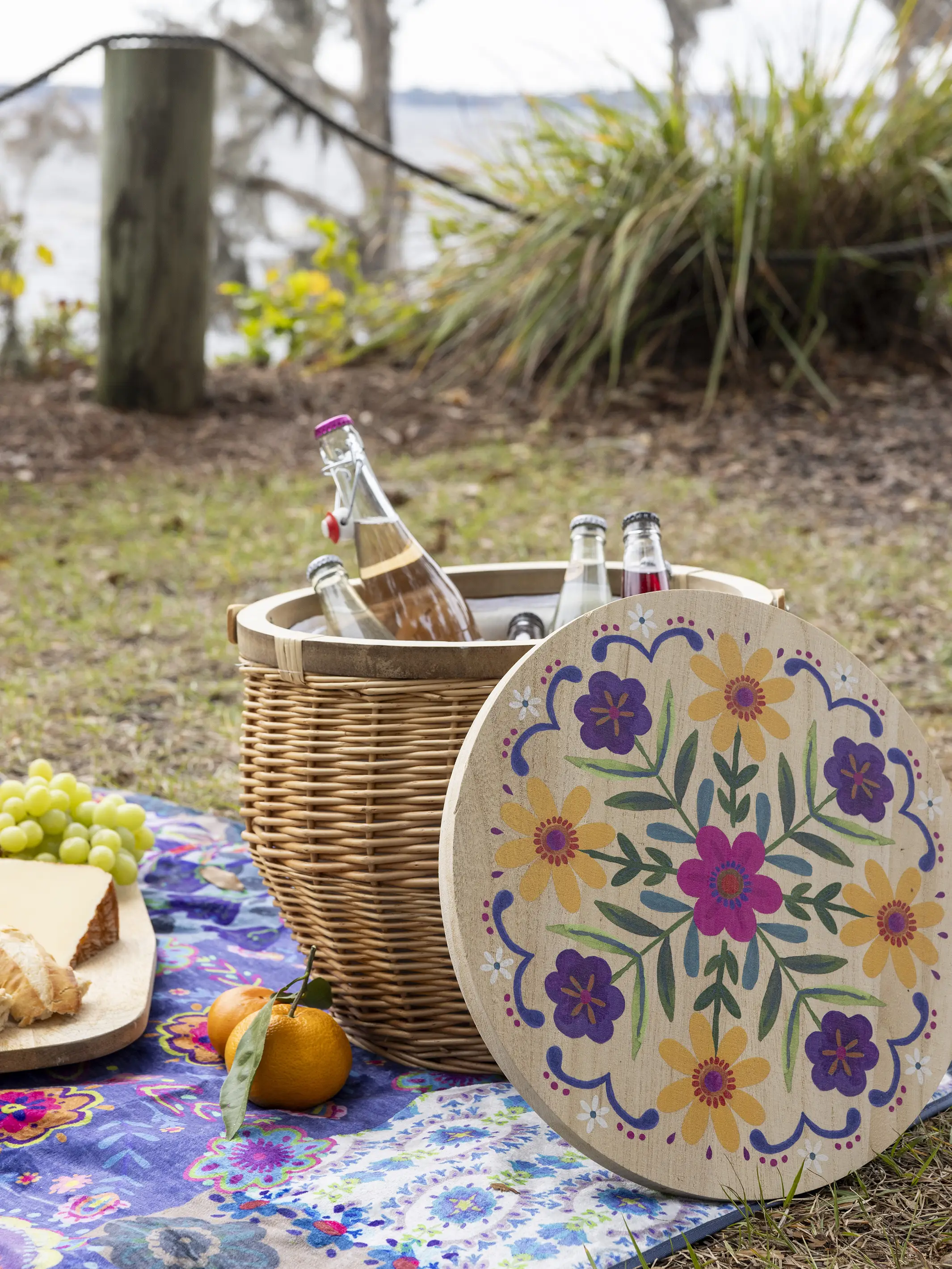 Insulated Picnic Basket Table - Folk Flower - Image 2