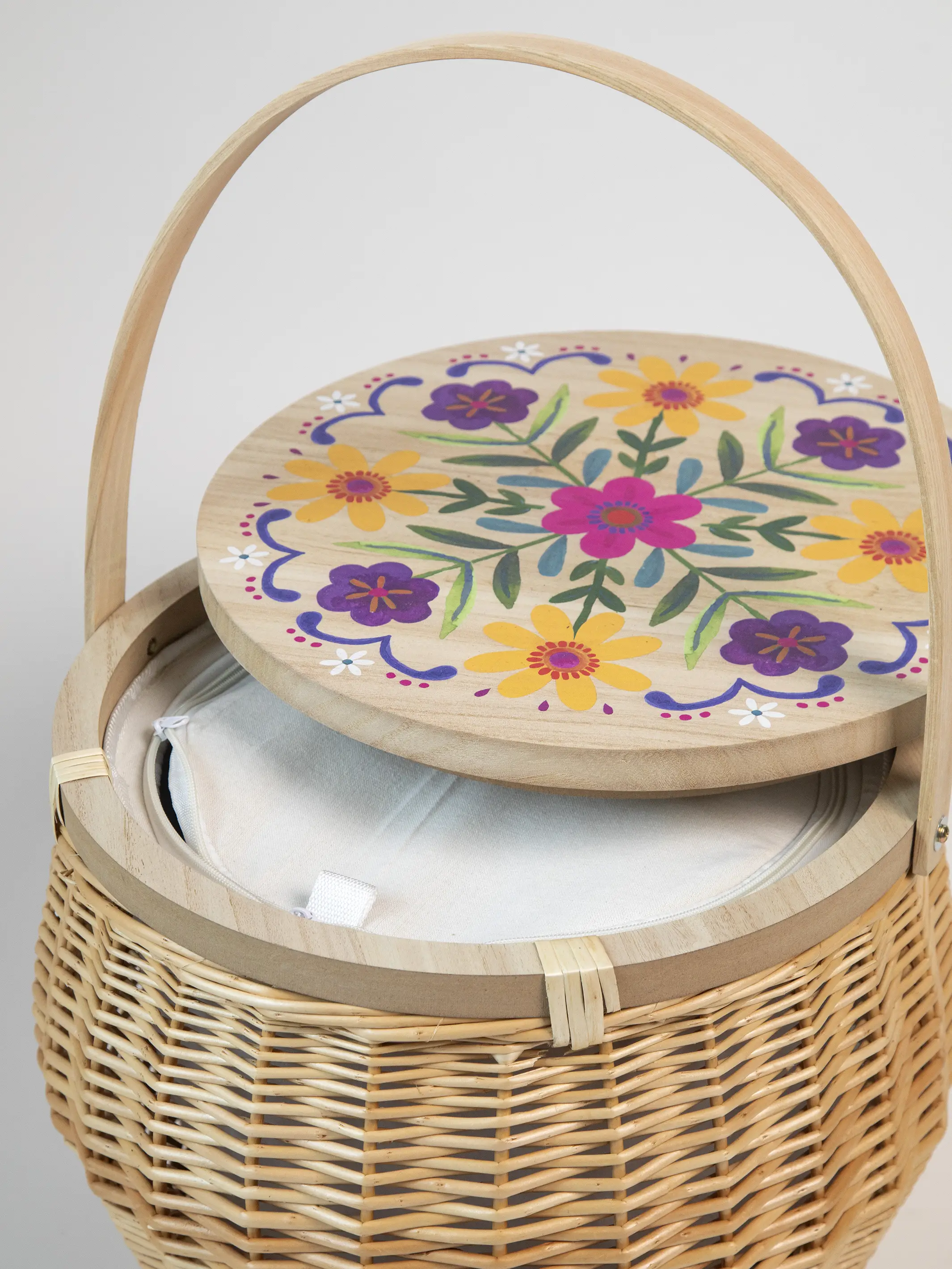 Insulated Picnic Basket Table - Folk Flower - Image 4