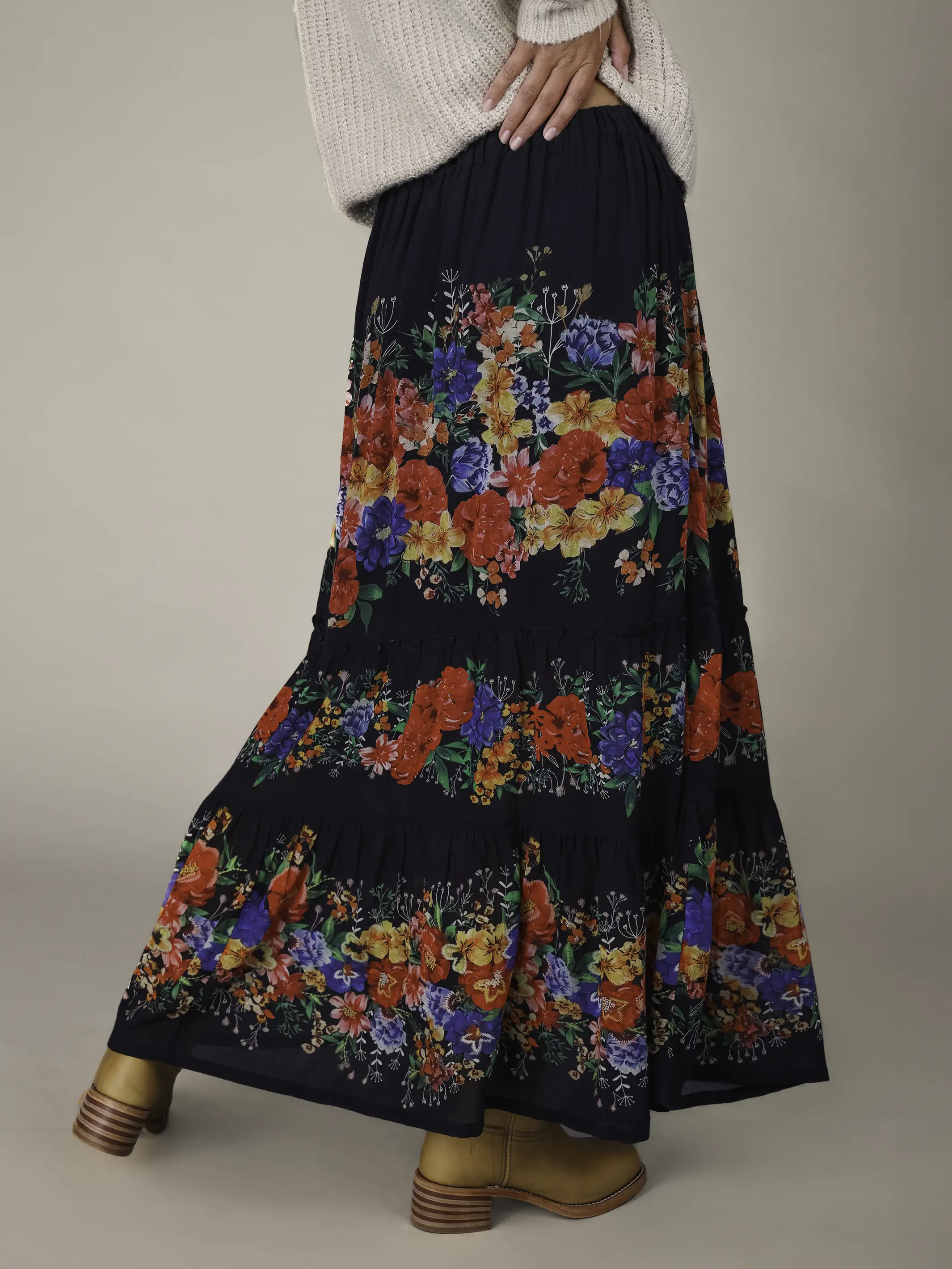 Irina Maxi Skirt - Painted Garden Red Roses - Image 3