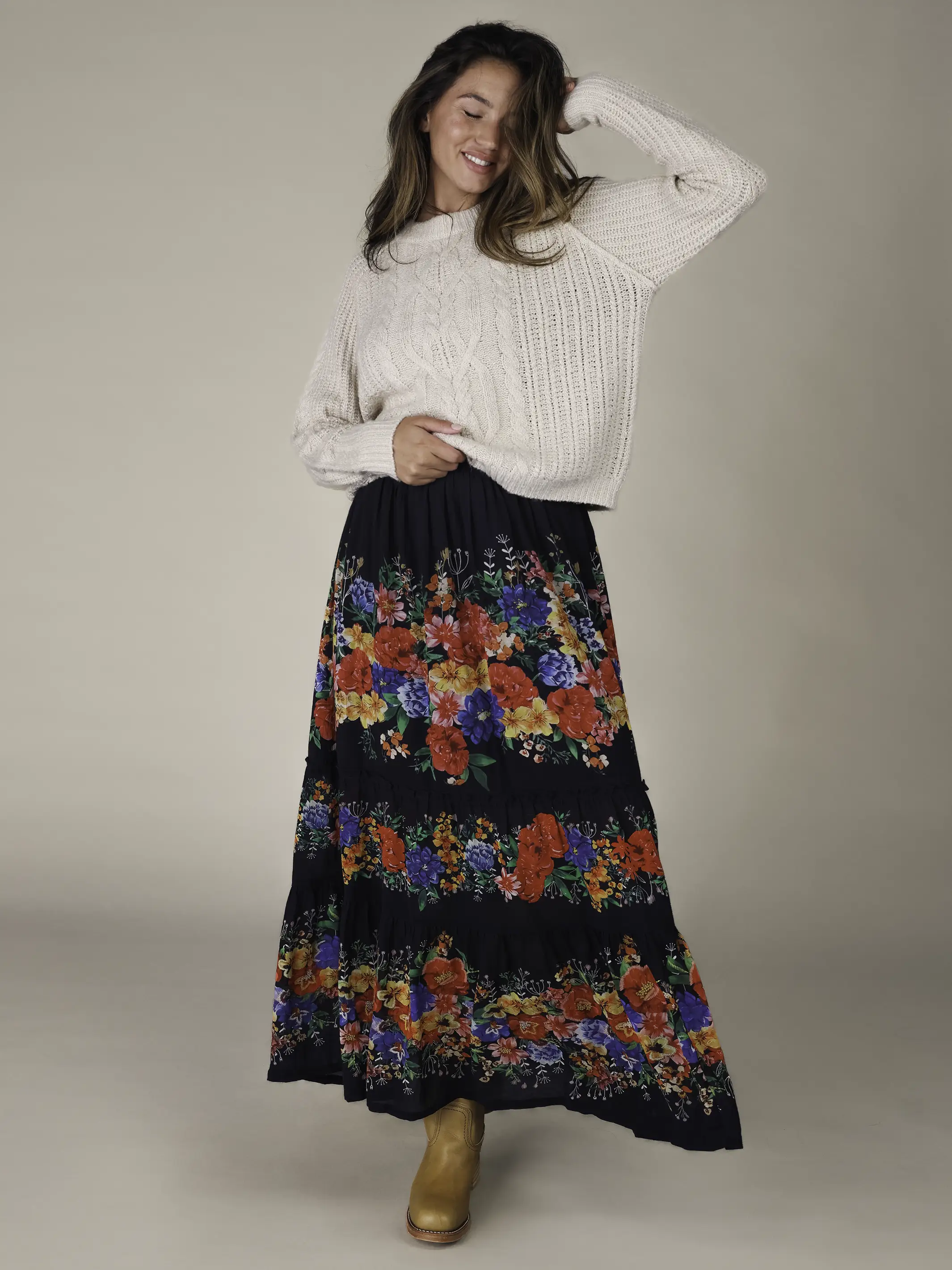 Irina Maxi Skirt - Painted Garden Red Roses - Image 4
