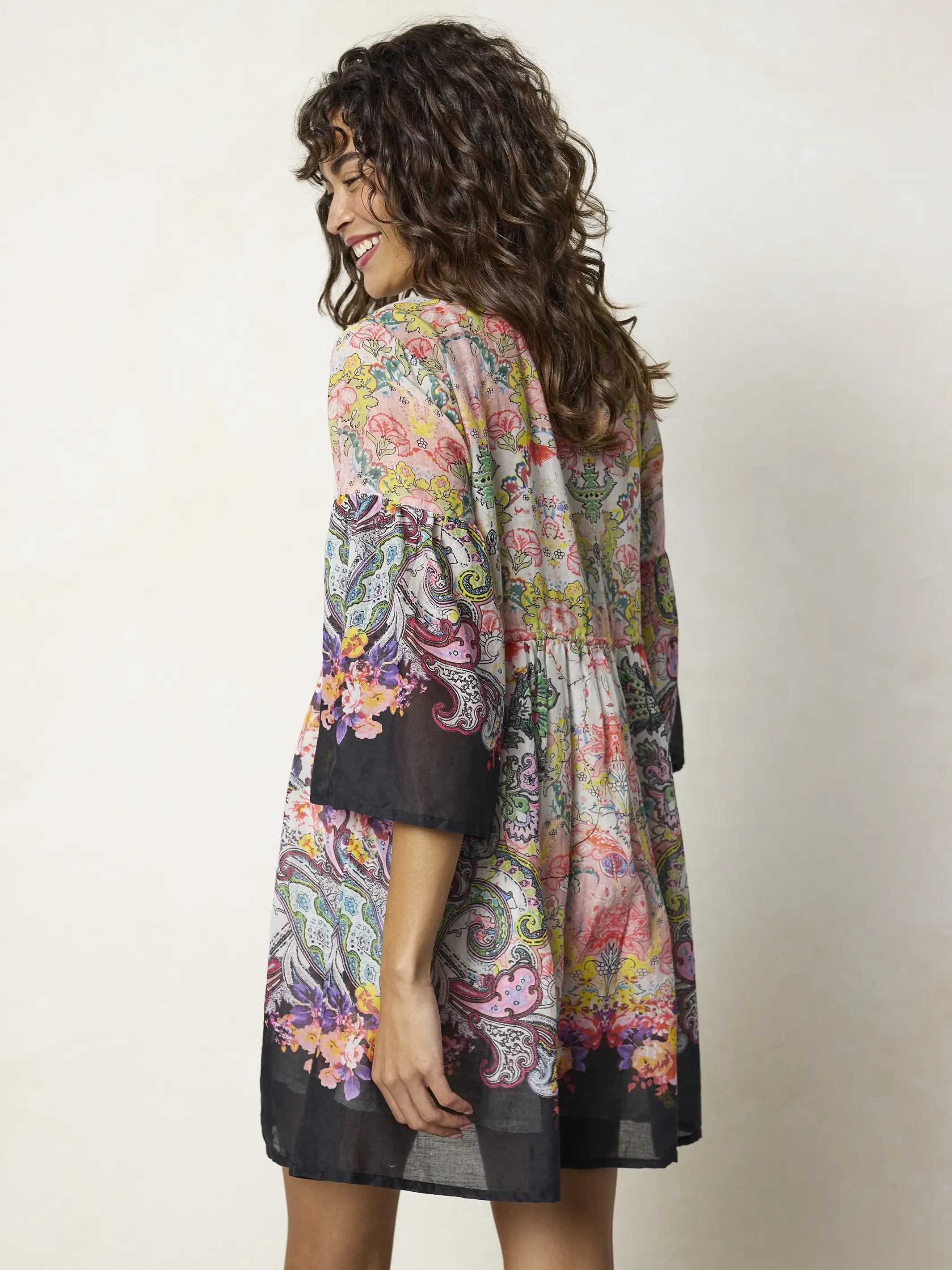 Isabella Mini Dress - Black Multicolored Paisley - Image 3