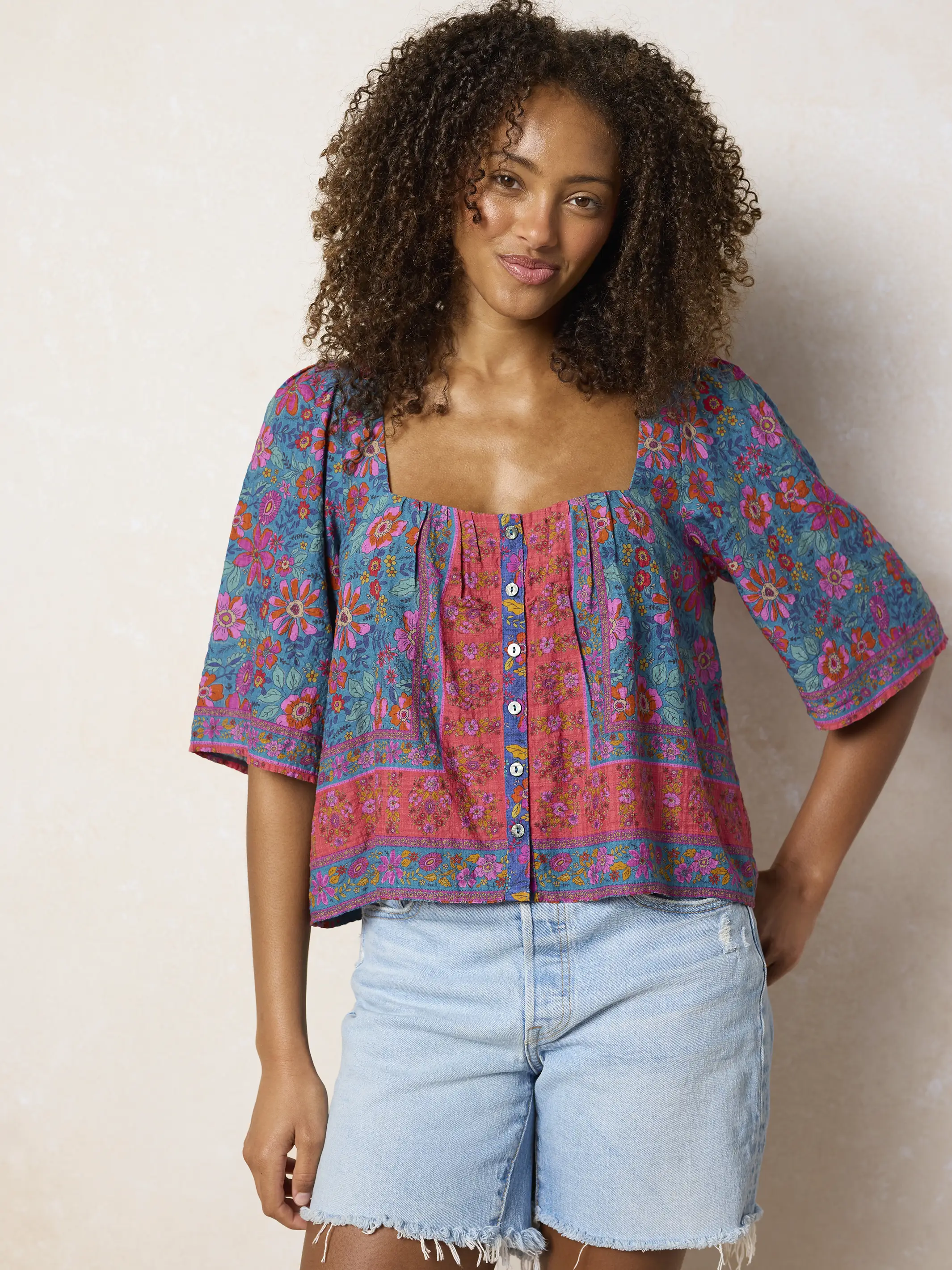 Kalli Top - Teal Boho Border Scarf - Image 5
