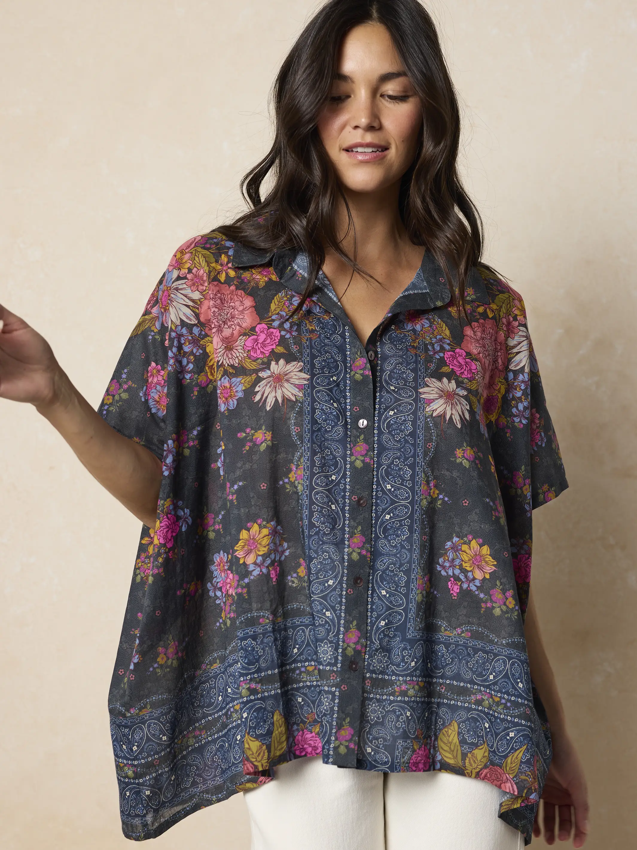 Kelly Oversized Cotton Button Down - English Garden Charcoal - Image 2