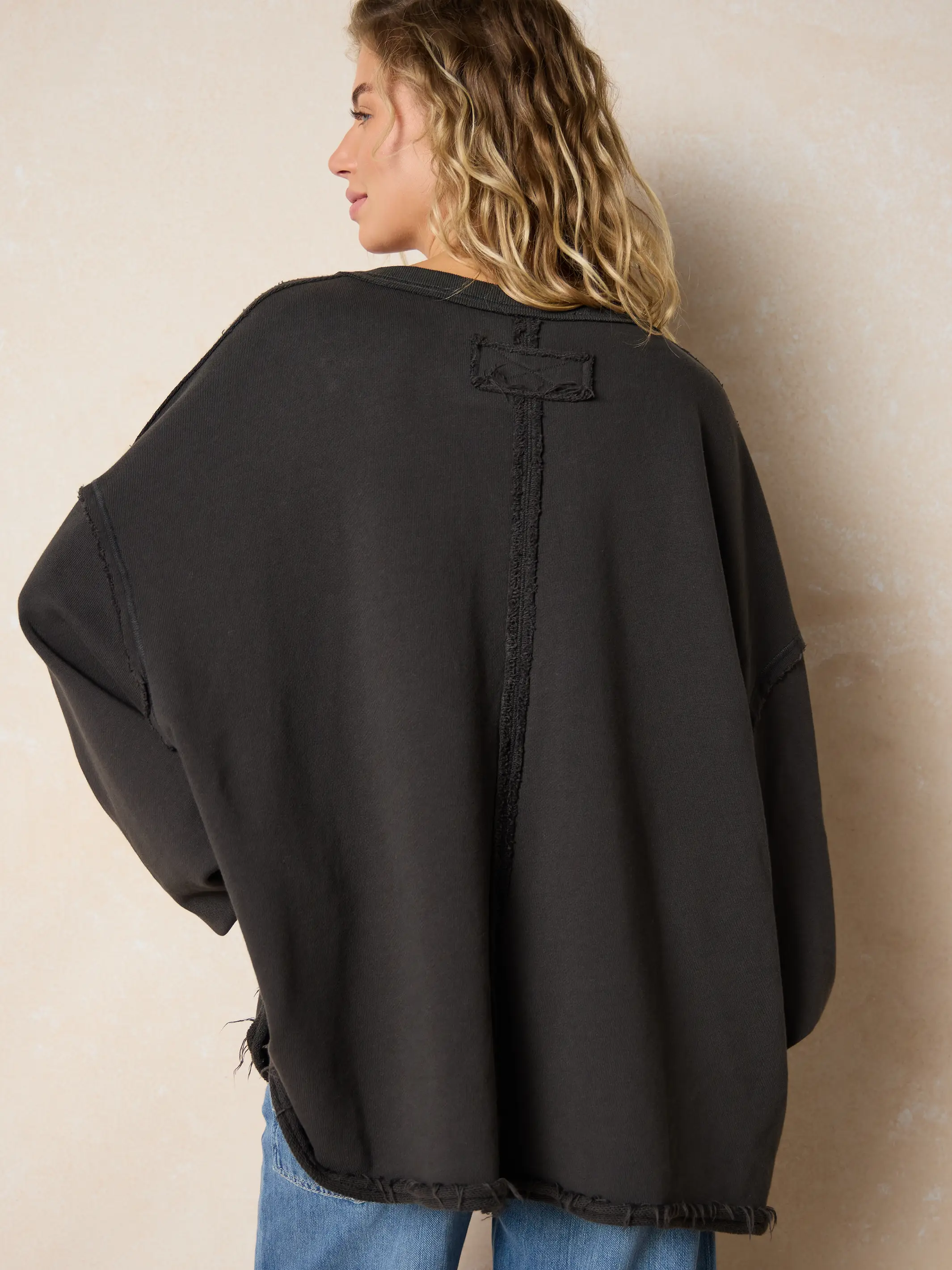 Kick Back Cotton V-Neck Pullover Sweatshirt - Charcoal - Image 3