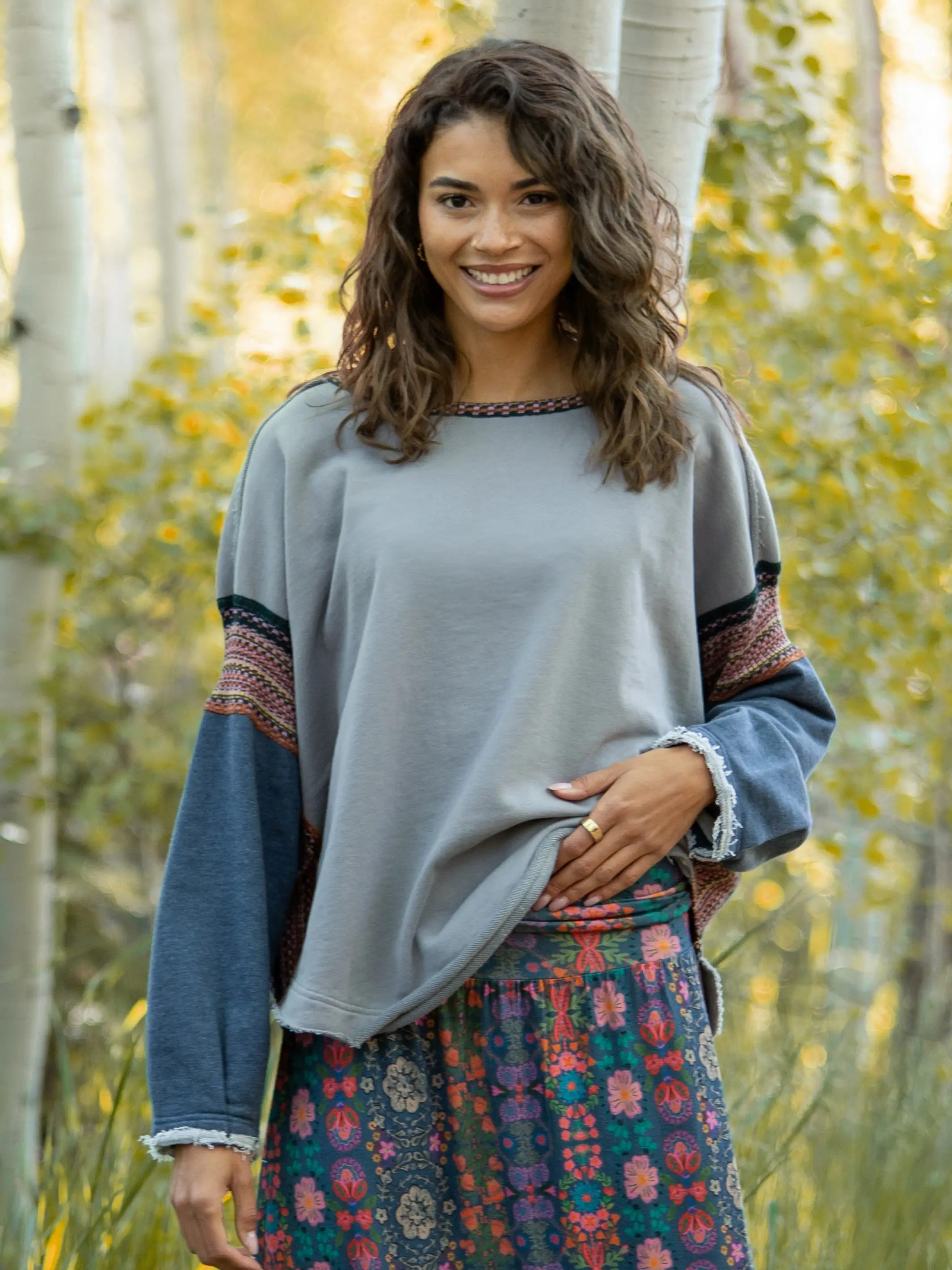 Knit Trim Sweatshirt - Dove Grey - Image 2