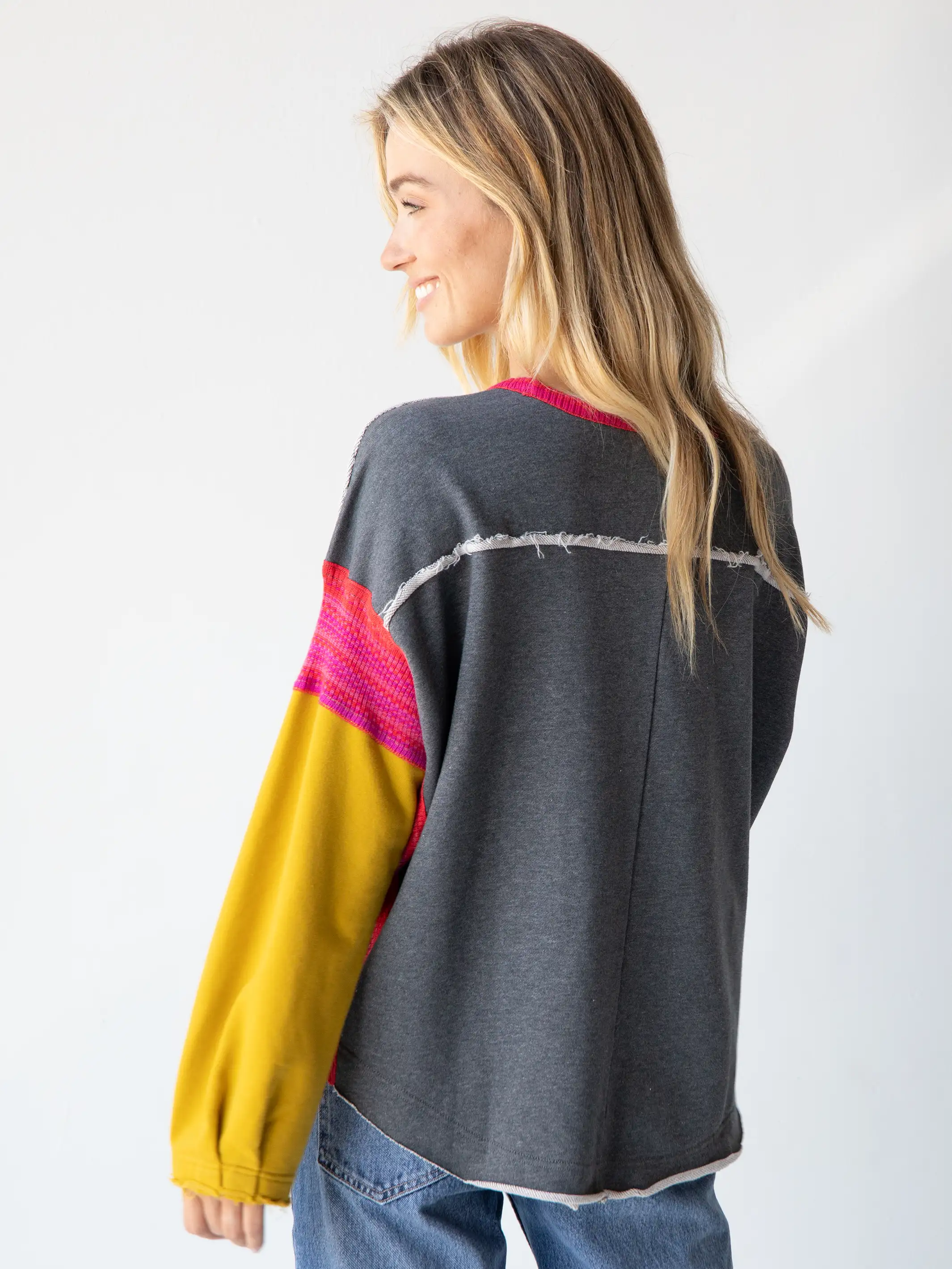 Knit Trim Sweatshirt - Grey - Image 3