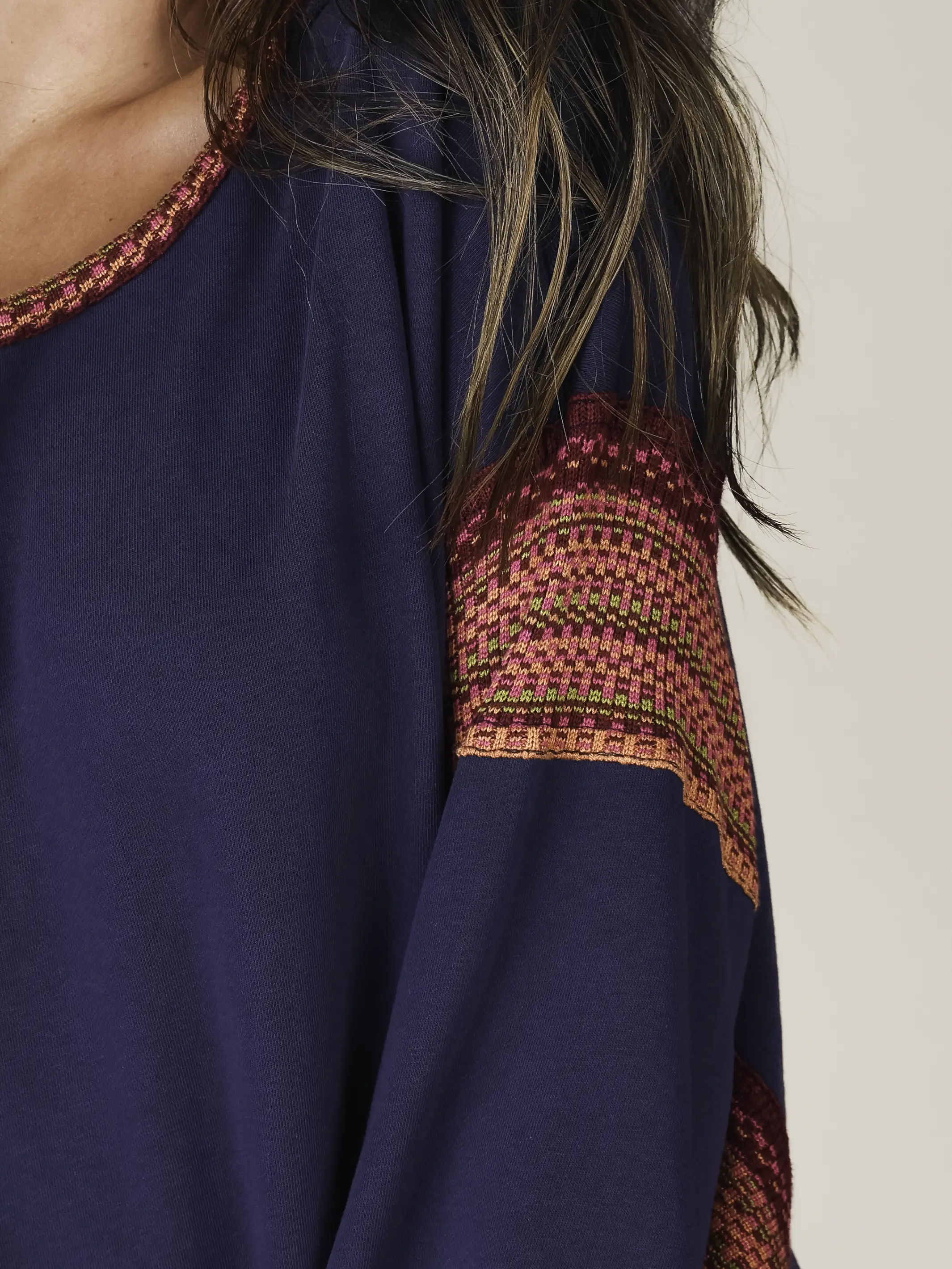 Knit Trim Sweatshirt - Navy - Image 3