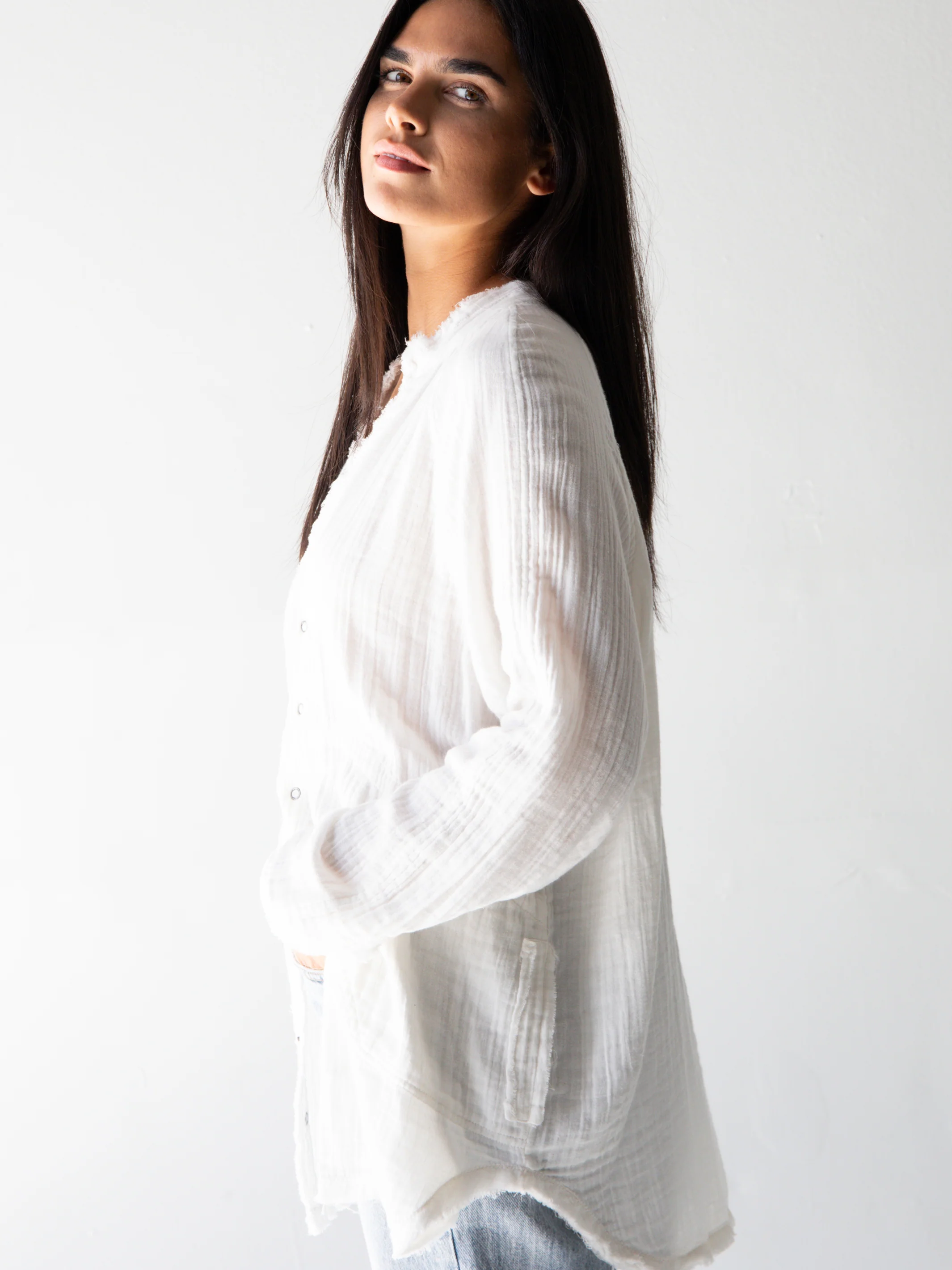 Laid Back Cotton Button Down Top - White - Image 3
