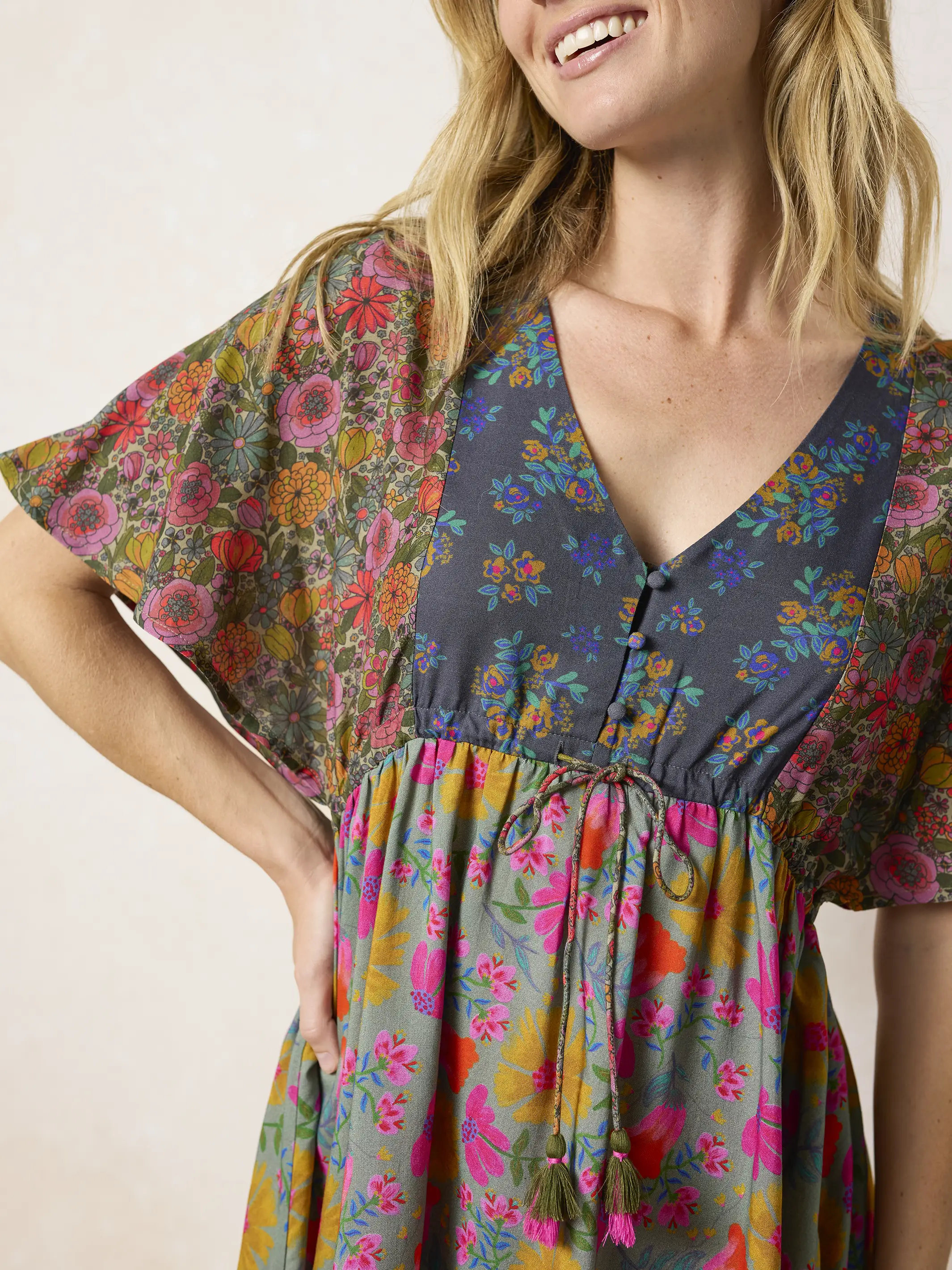 Laney Tie-Waist Mini Dress - Drawn Garden Multi - Image 3