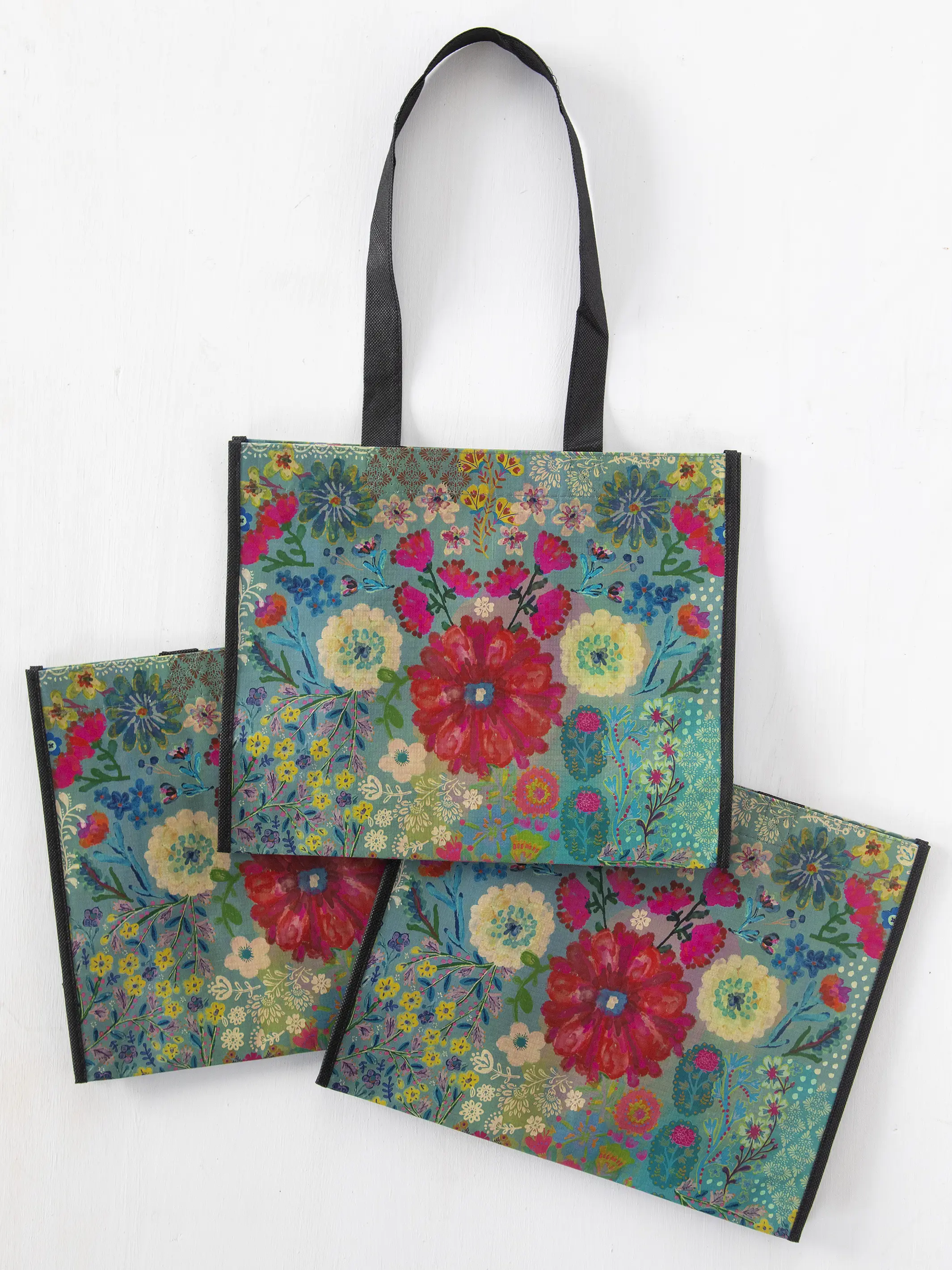 Large Happy Bag, Set of 3 - Blue Garden Patchwork - Image 2