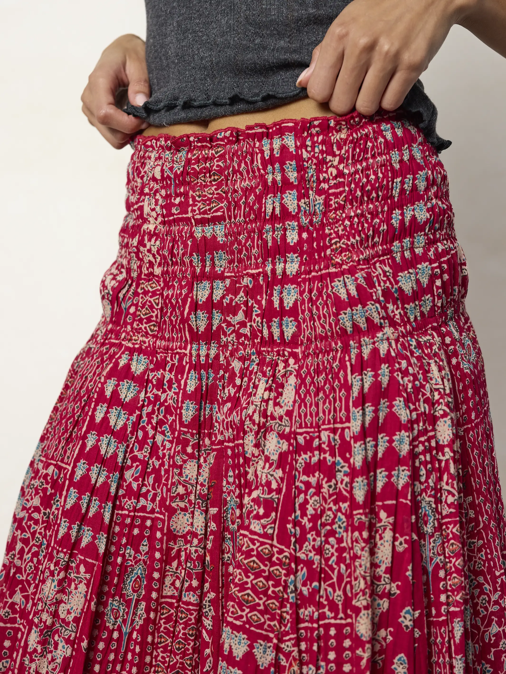Laurel Convertible Cotton Maxi Skirt - Raspberry Diamond Patchwork - Image 2