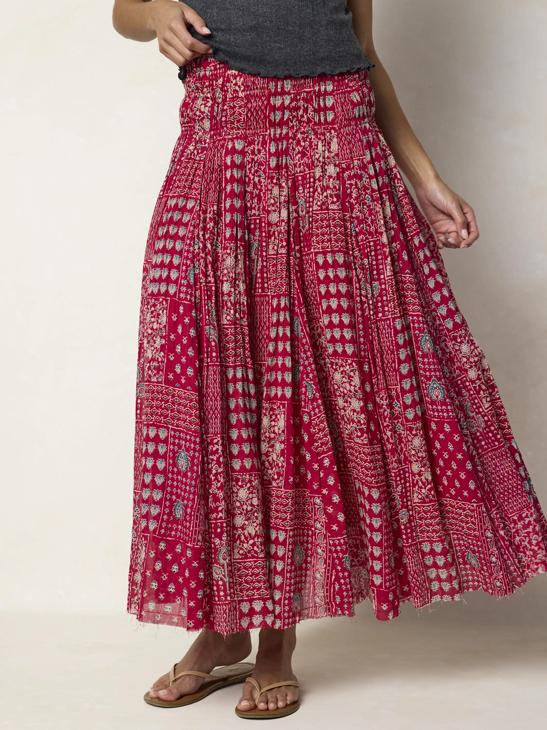 Laurel Convertible Cotton Maxi Skirt - Raspberry Diamond Patchwork - Image 3