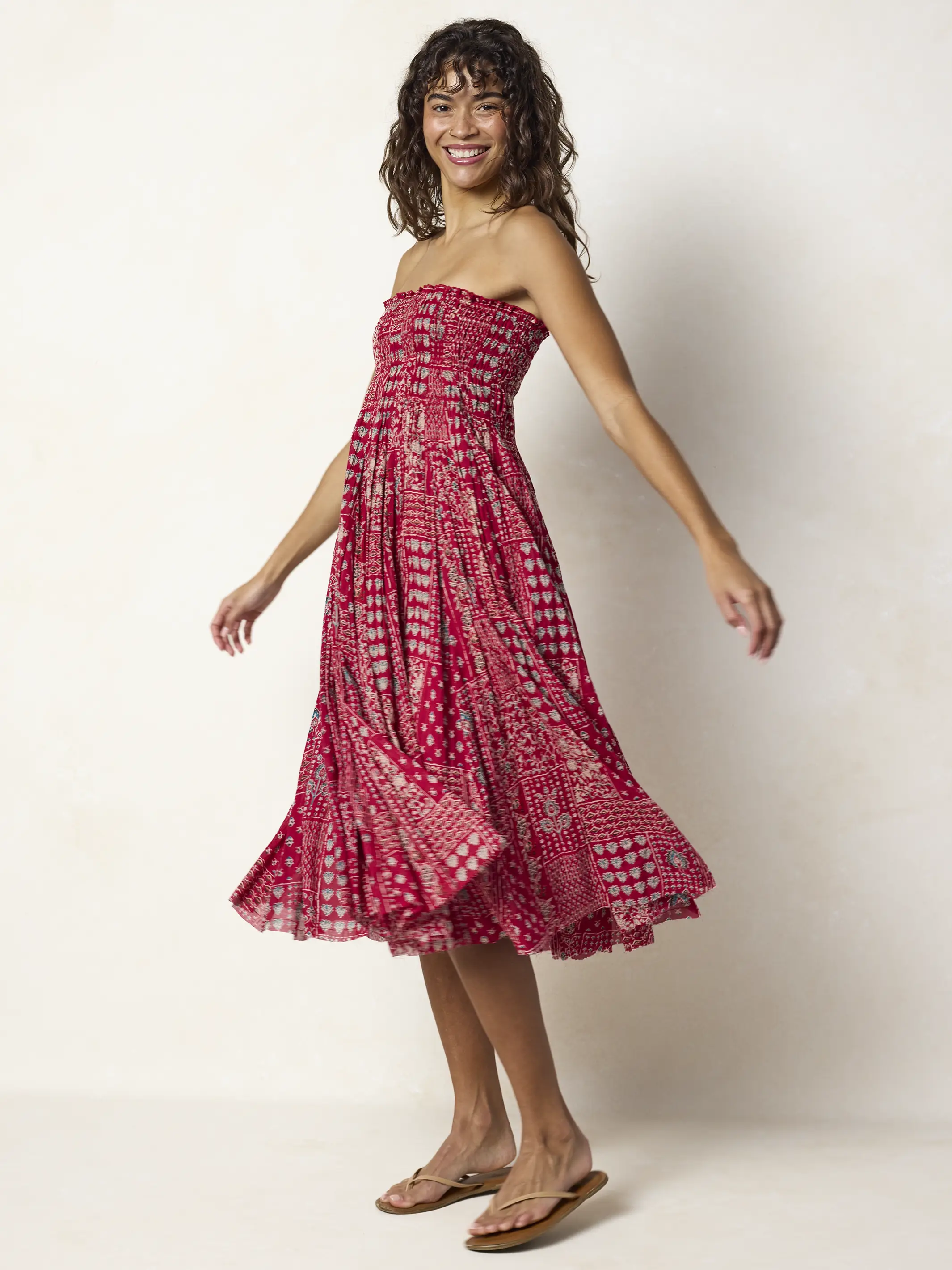 Laurel Convertible Cotton Maxi Skirt - Raspberry Diamond Patchwork - Image 4