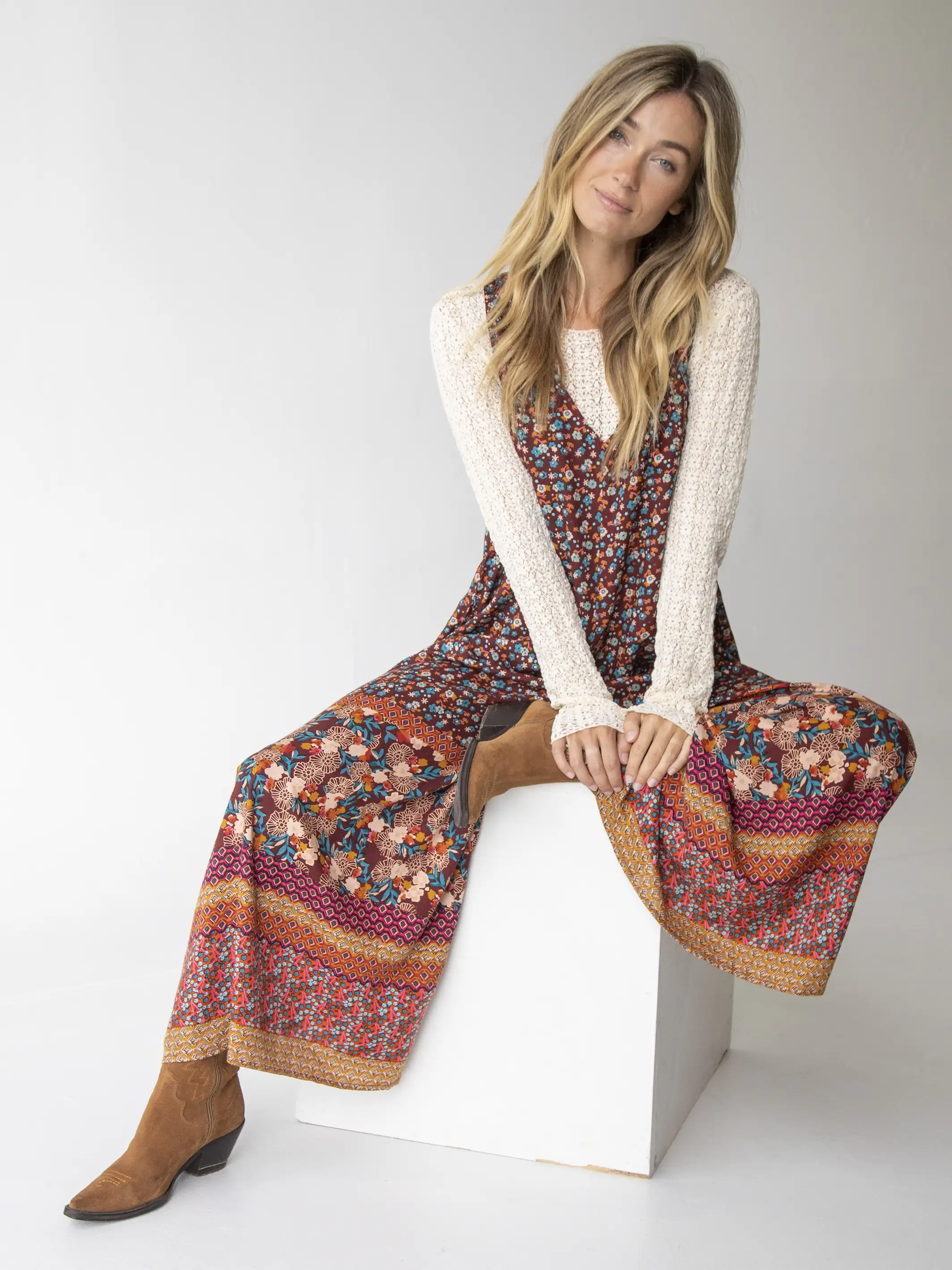 Let's Just Go Wide-Leg Jumpsuit - Tan Border Print - Image 3