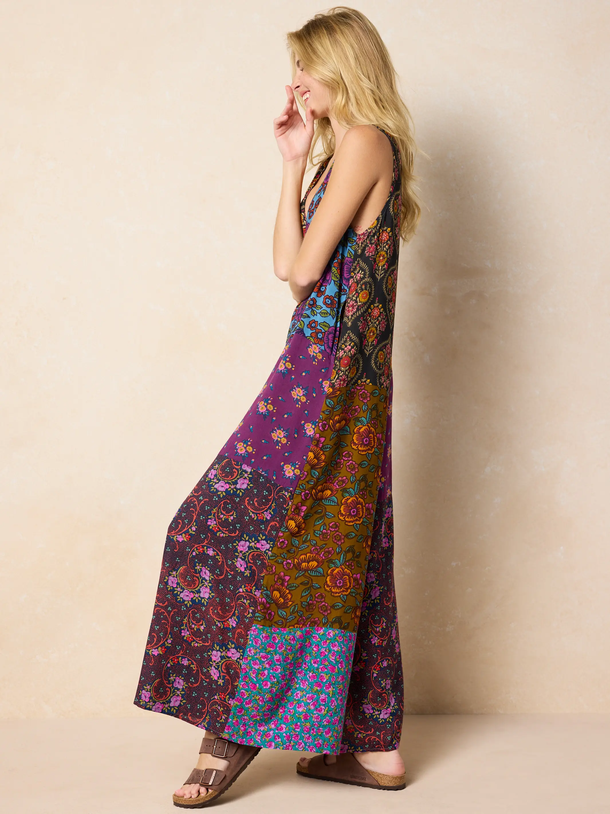 Let's Just Go Wide-Leg Jumpsuit - Woodcut Floral Blue - Image 3
