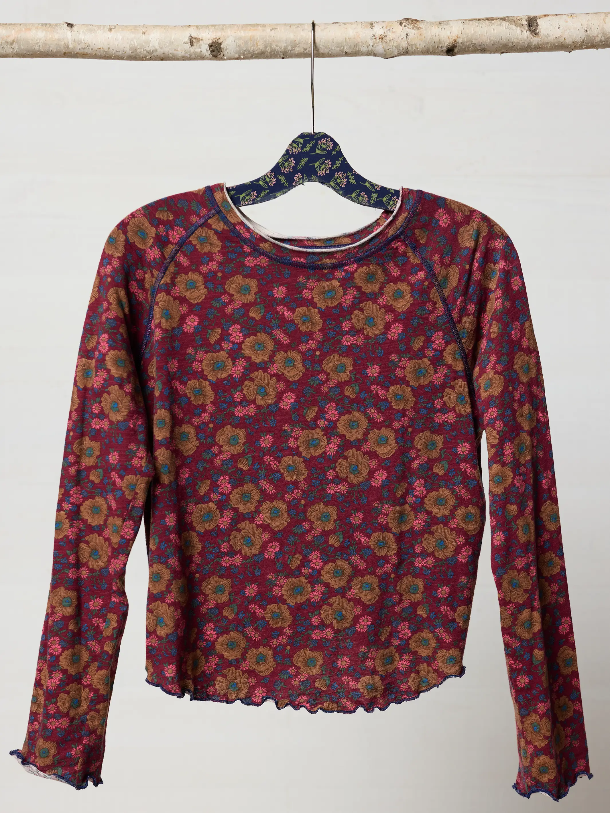 Lily Cotton Long Sleeve Tee Shirt - Cranberry Brown Floral - Image 2