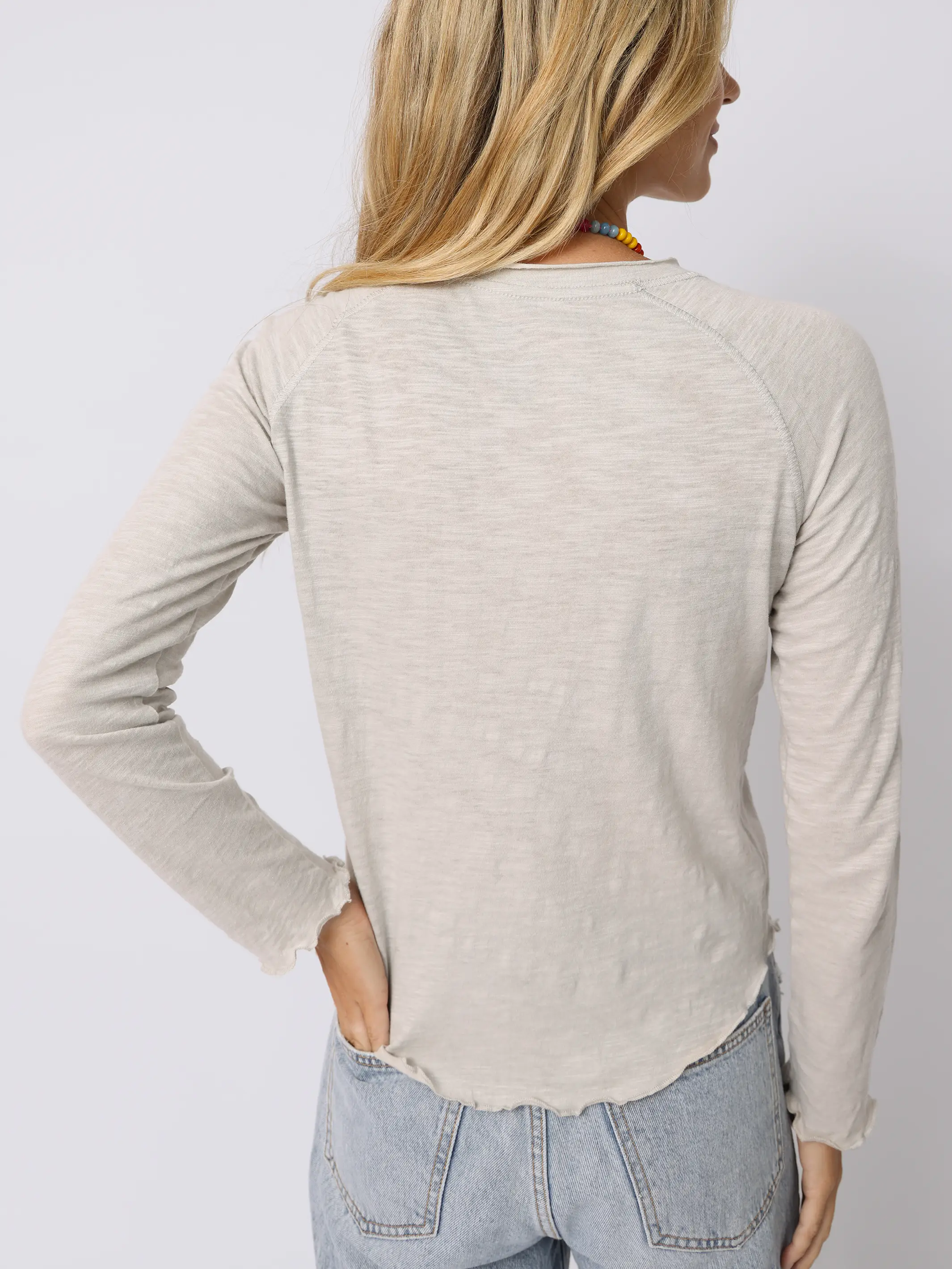Lily Cotton Long Sleeve Tee Shirt - Moonstone Van - Image 3