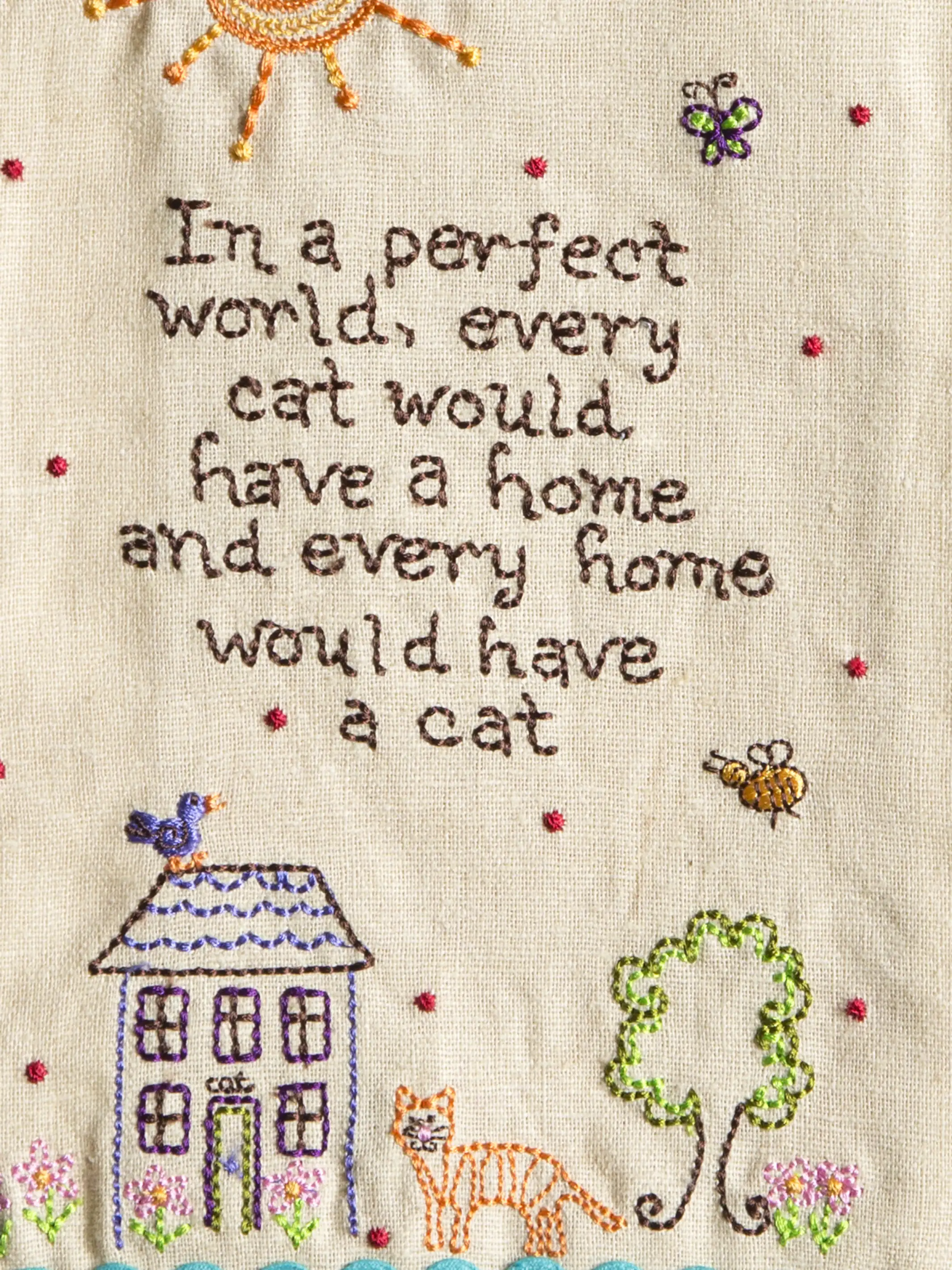 Linen Embroidered Hand Towel - Cat - Image 2