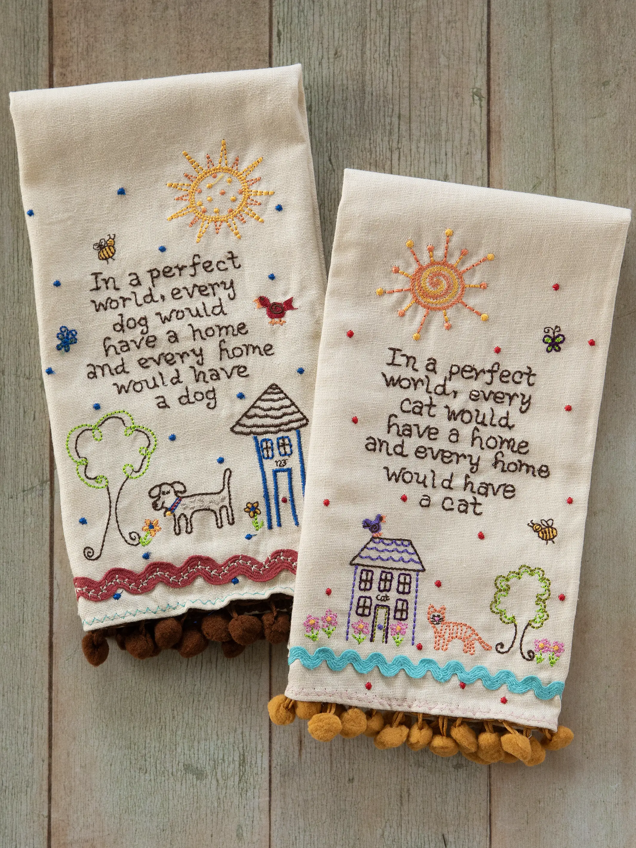 Linen Embroidered Hand Towel - Cat - Image 3