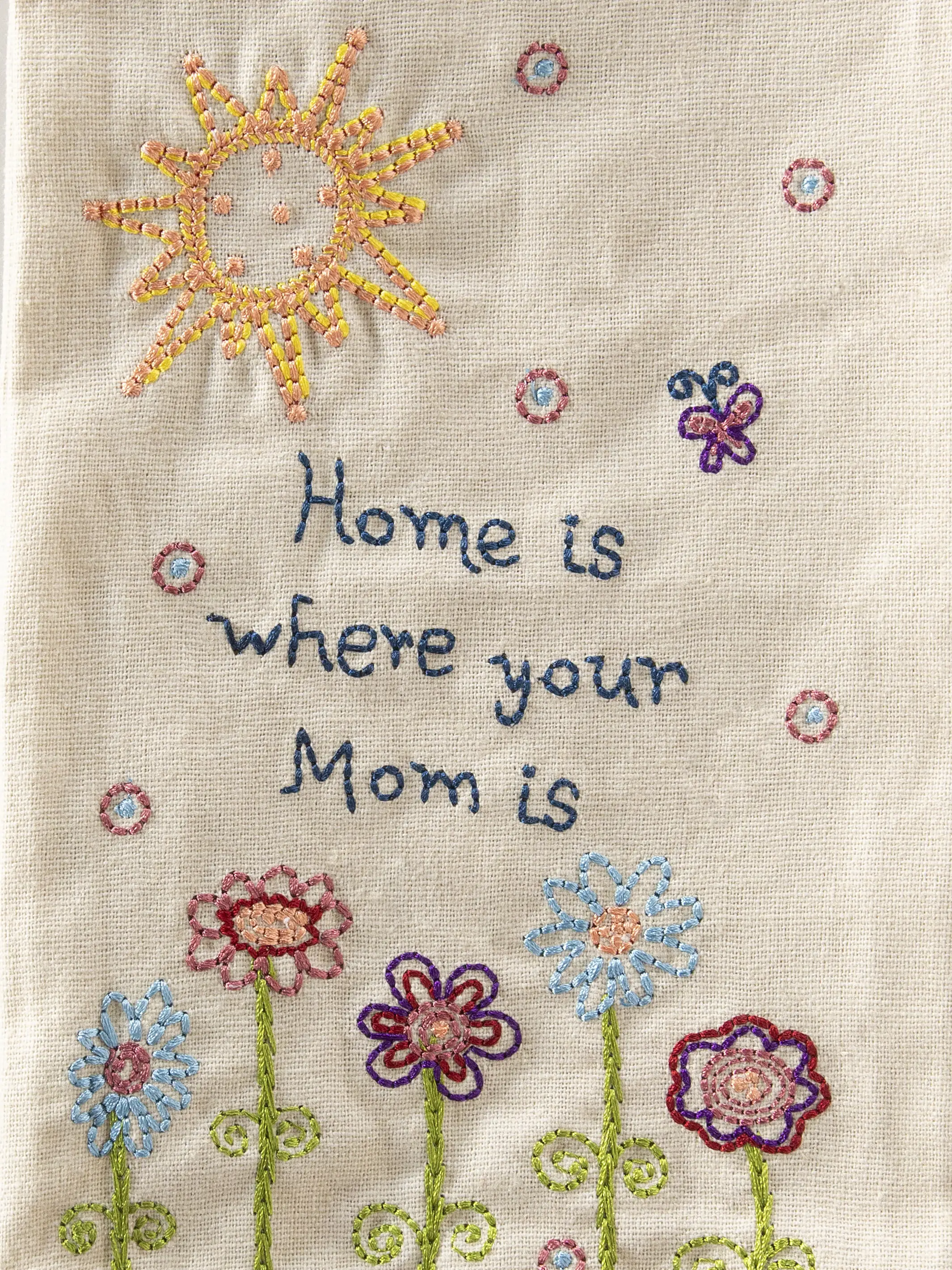 Linen Embroidered Hand Towel - Where Your Mom Is - Image 2