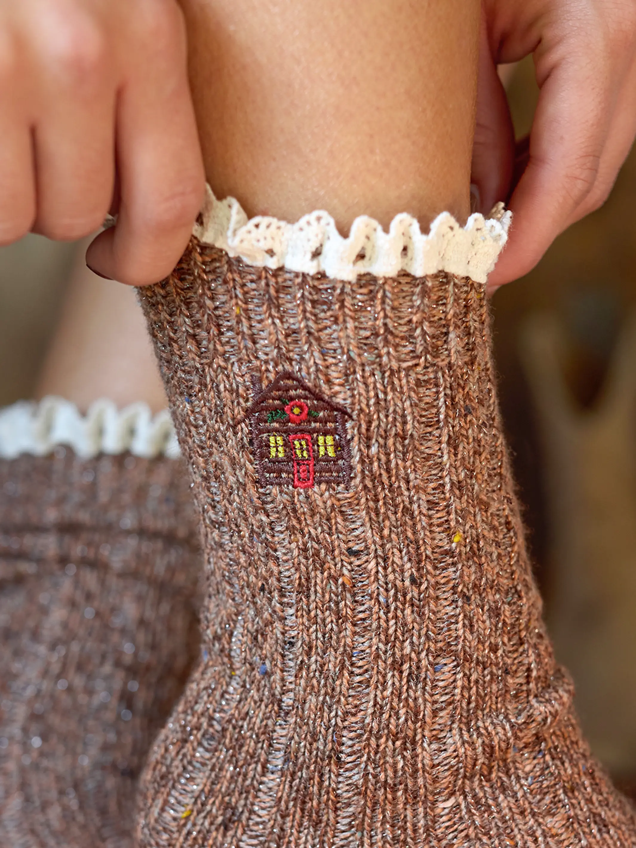 Little Things Embroidered Socks - Cabin - Image 3