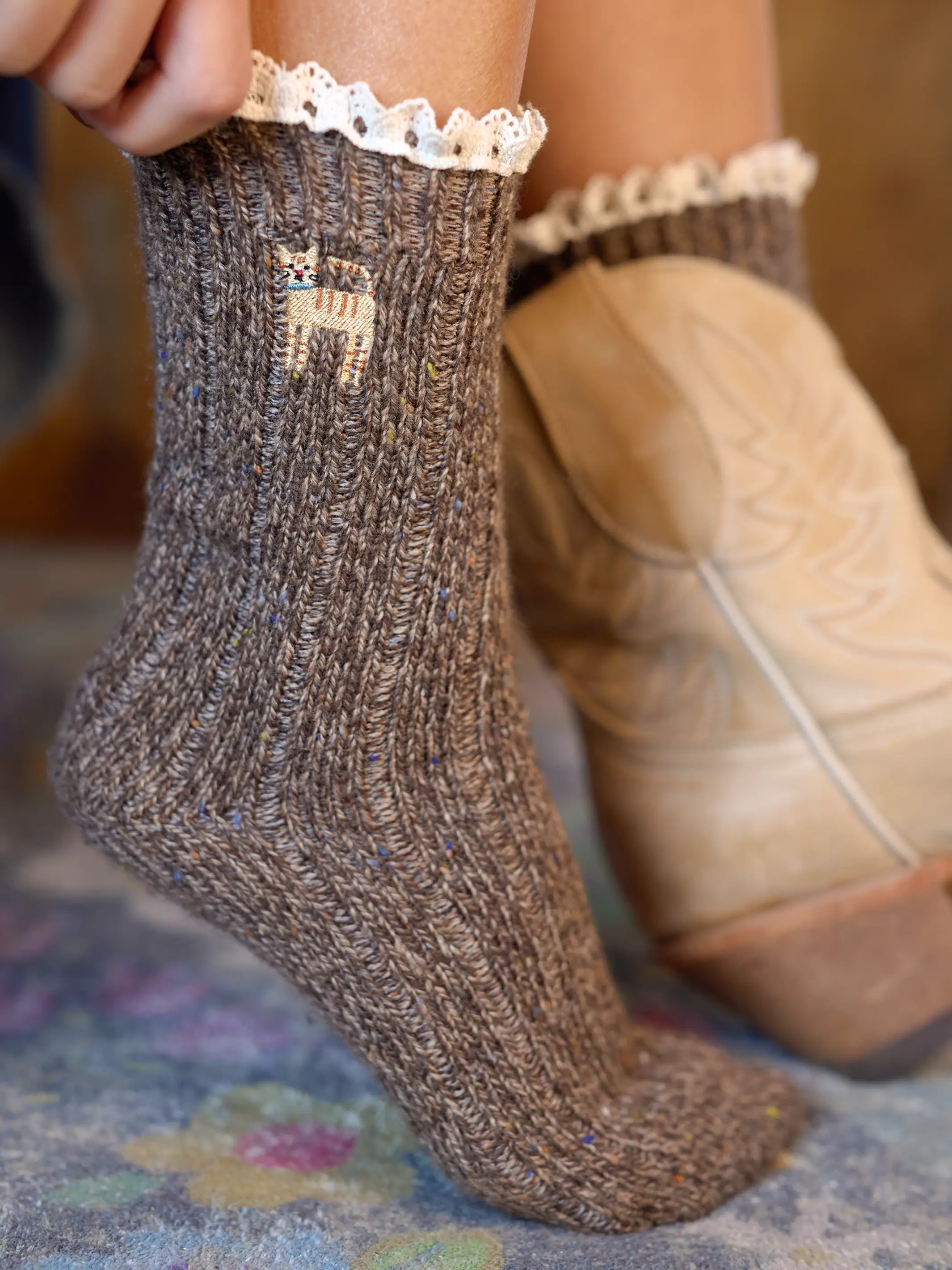 Little Things Embroidered Socks - Cat - Image 2
