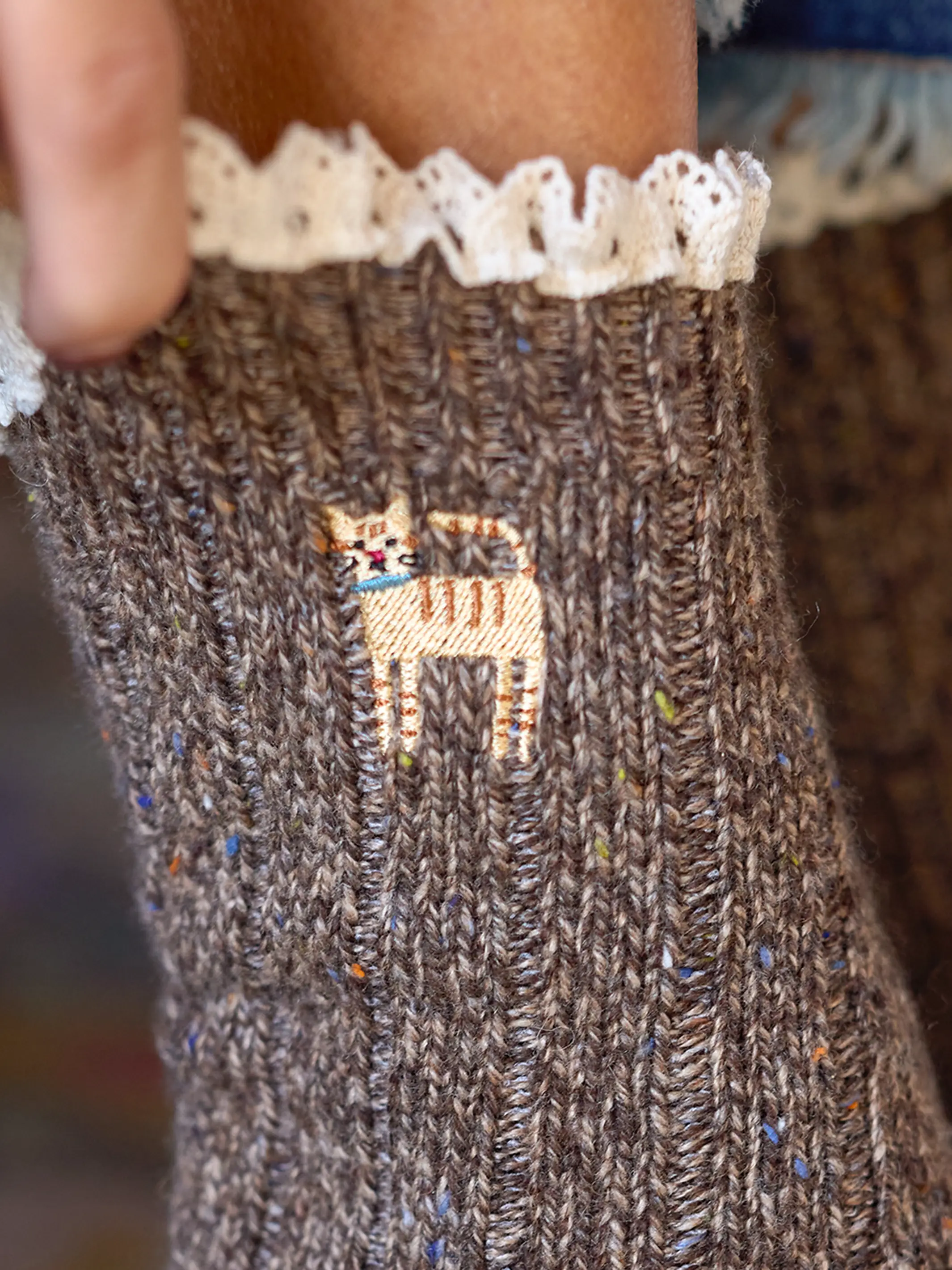Little Things Embroidered Socks - Cat - Image 4
