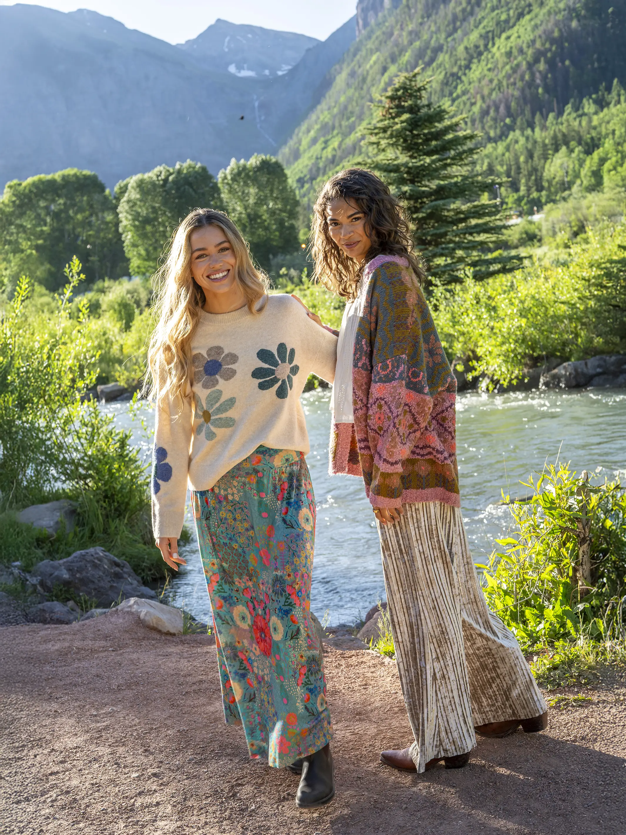 Live-In-It Knit "ButterSoft" Maxi Skirt - Blue Garden Patchwork - Image 3
