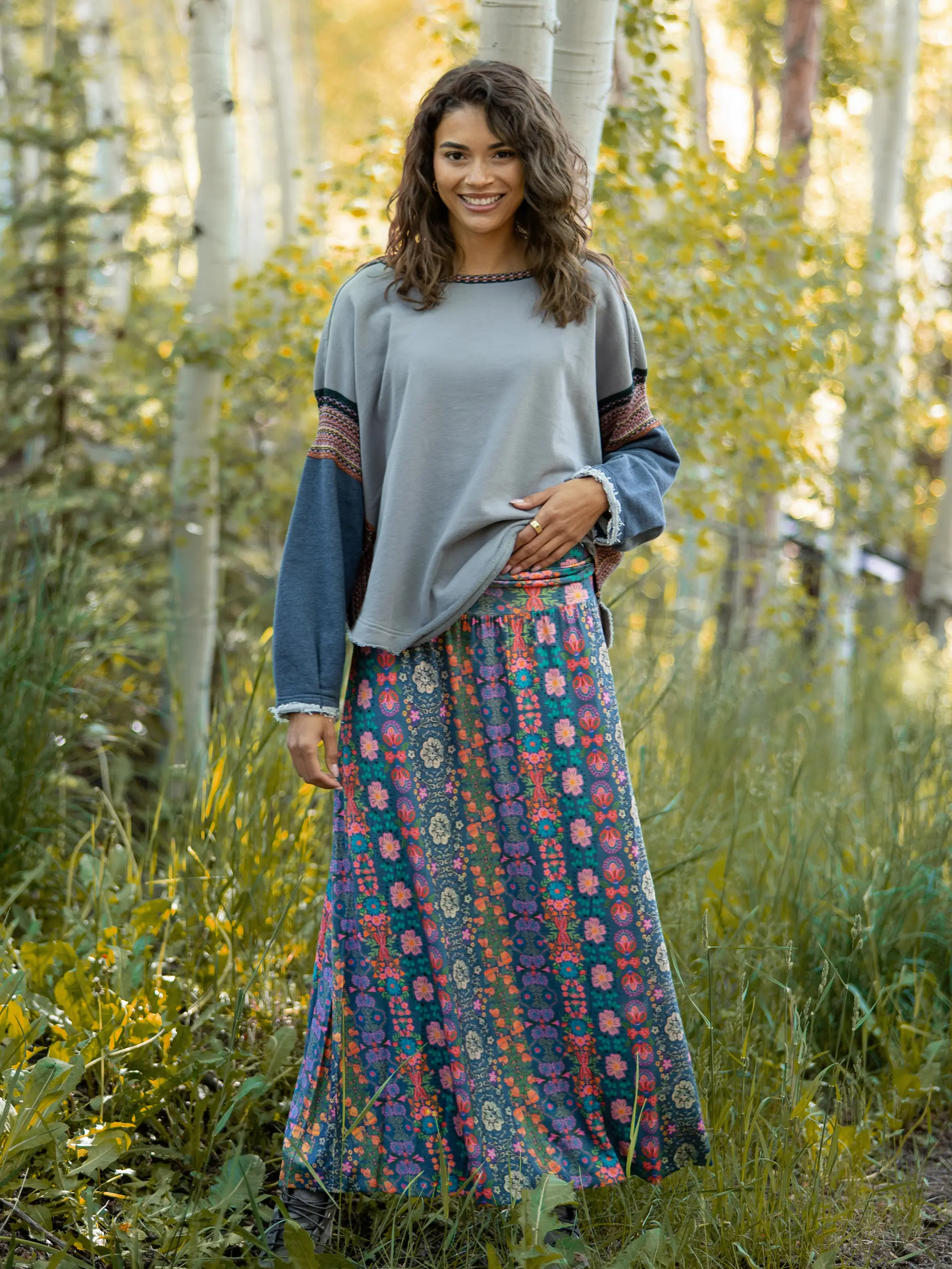 Live-In-It Knit "ButterSoft" Maxi Skirt - Twilight Blooms - Image 2